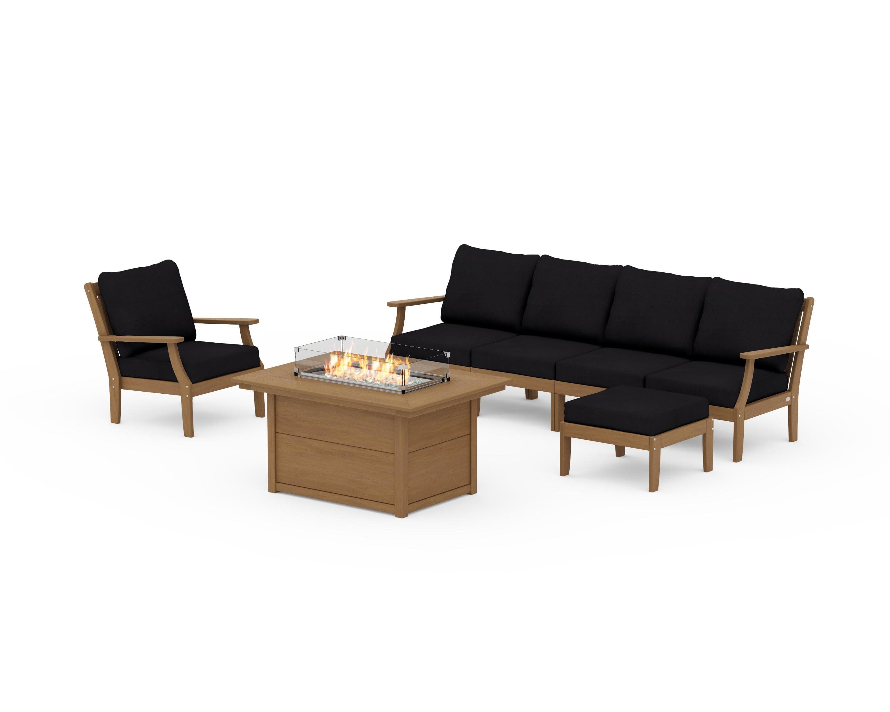 Braxton Sectional Lounge and Fire Pit Set in Natural / Midnight Linen