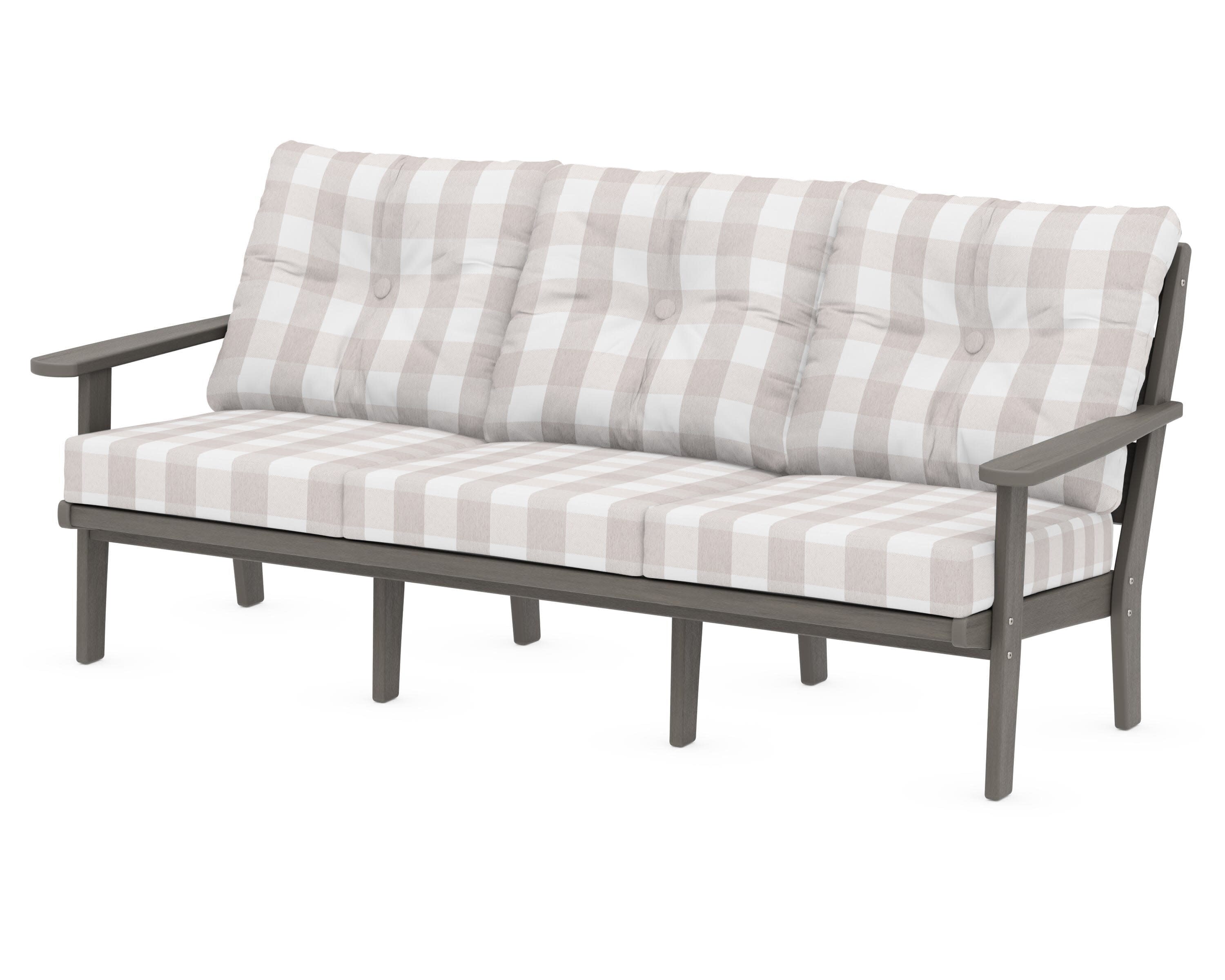 Lakeside Deep Seating Sofa in Driftwood / Buffalo Plaid Dune Burlap