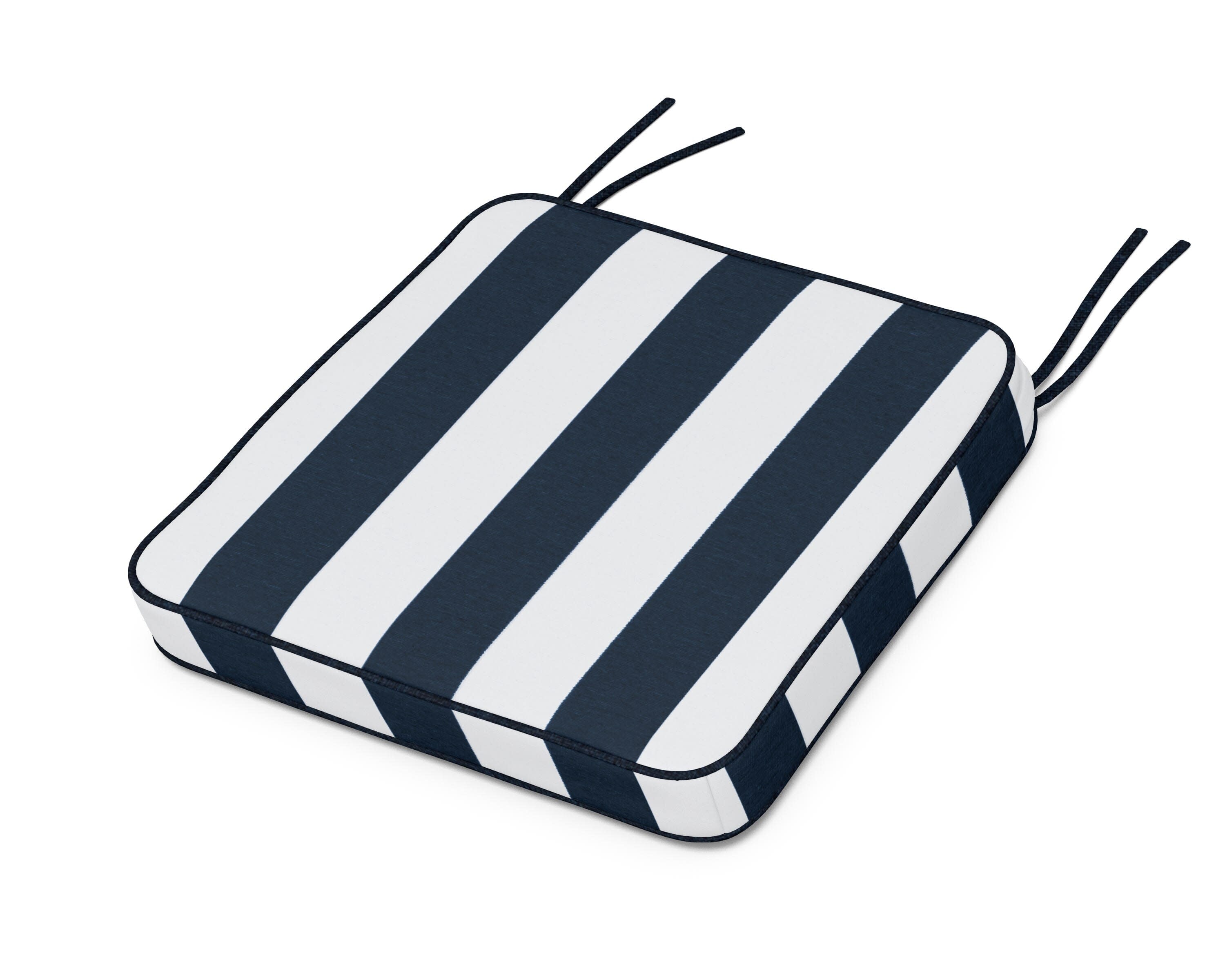 Chinoiserie Side Chair Seat Cushion in Cabana Stripe Marine Indigo