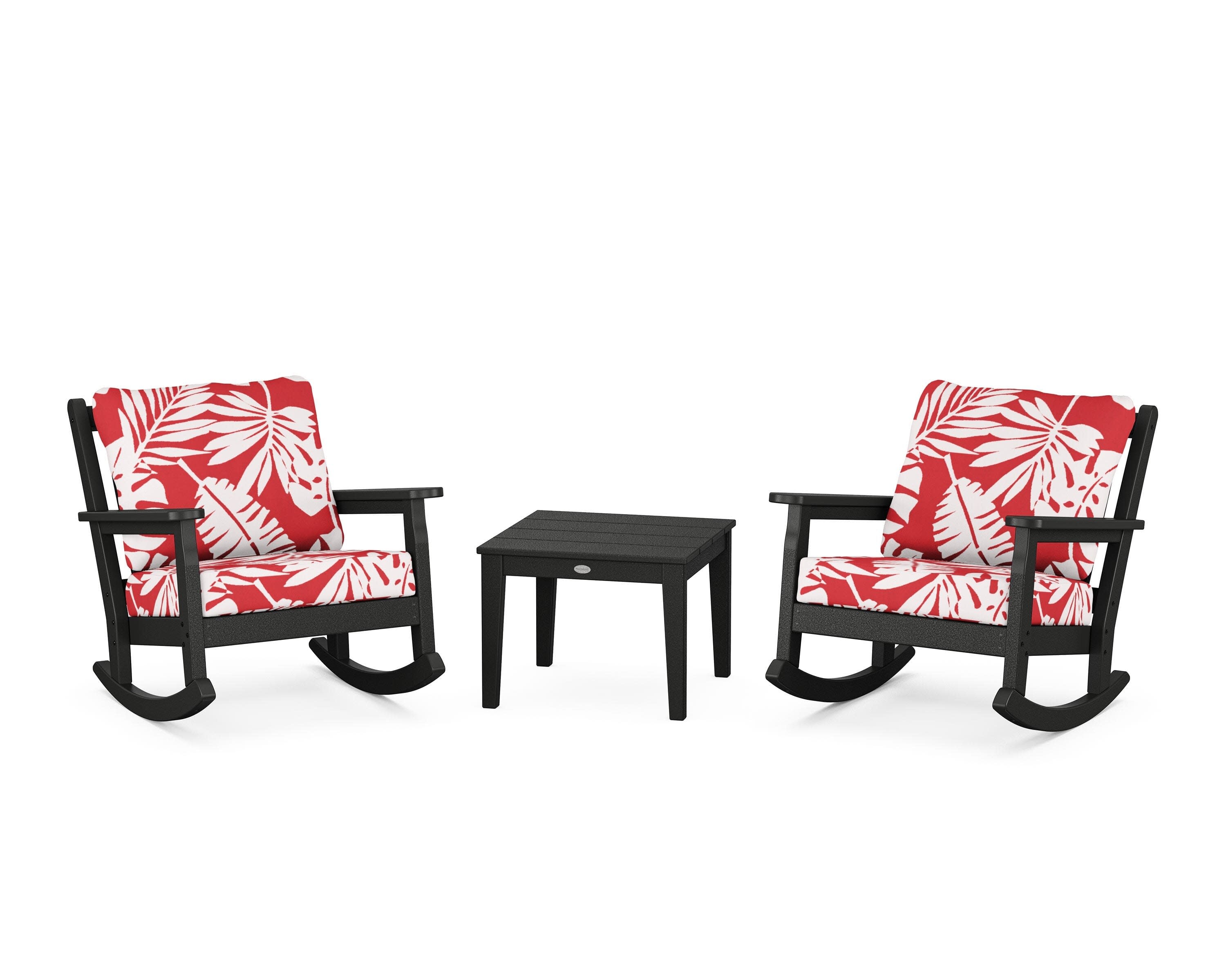 Chippendale 3-Piece Deep Seating Rocker Set in Black / Leaf Crimson