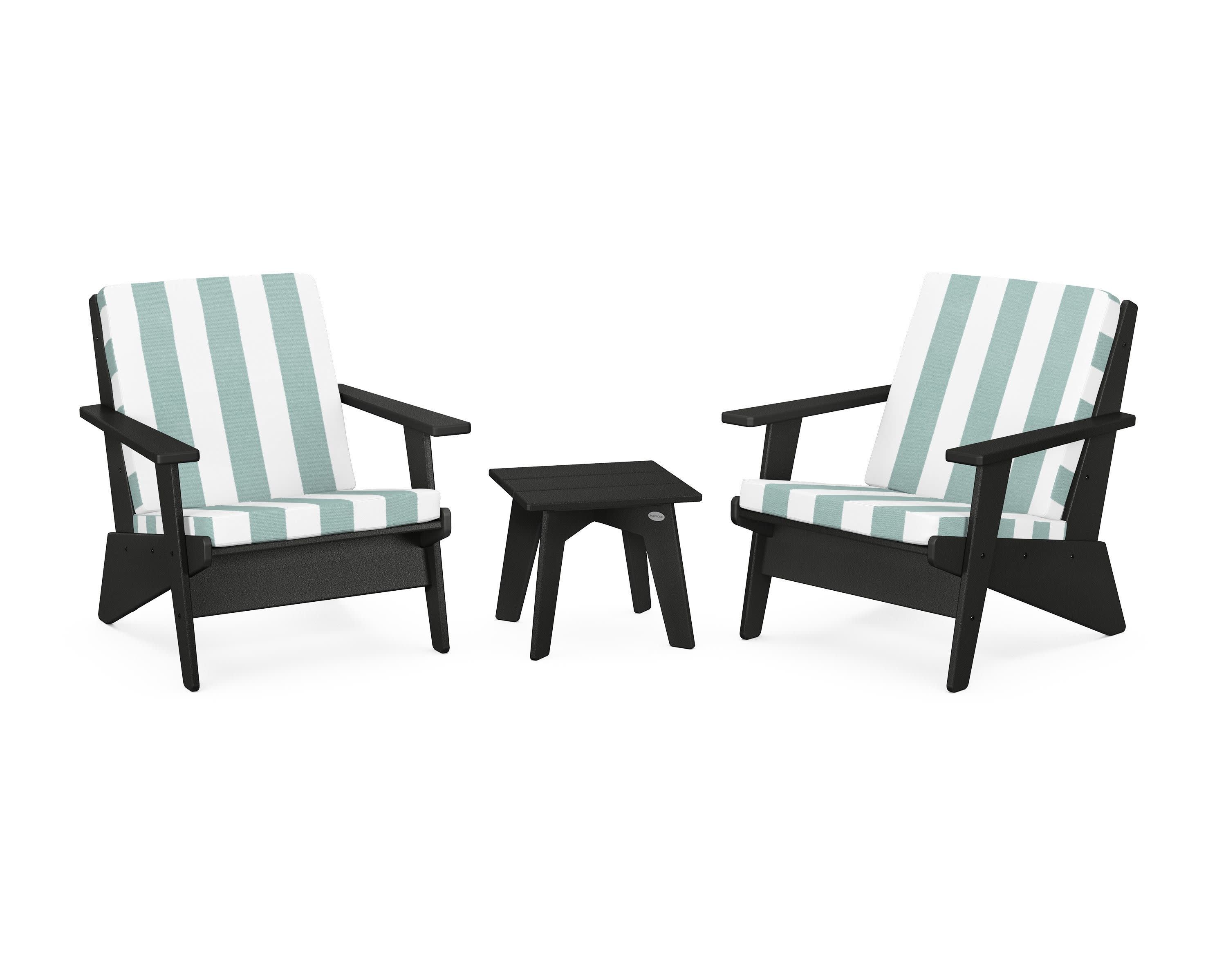 Riviera Modern Lounge 3-Piece Set in Black / Cabana Stripe Glacier Spa