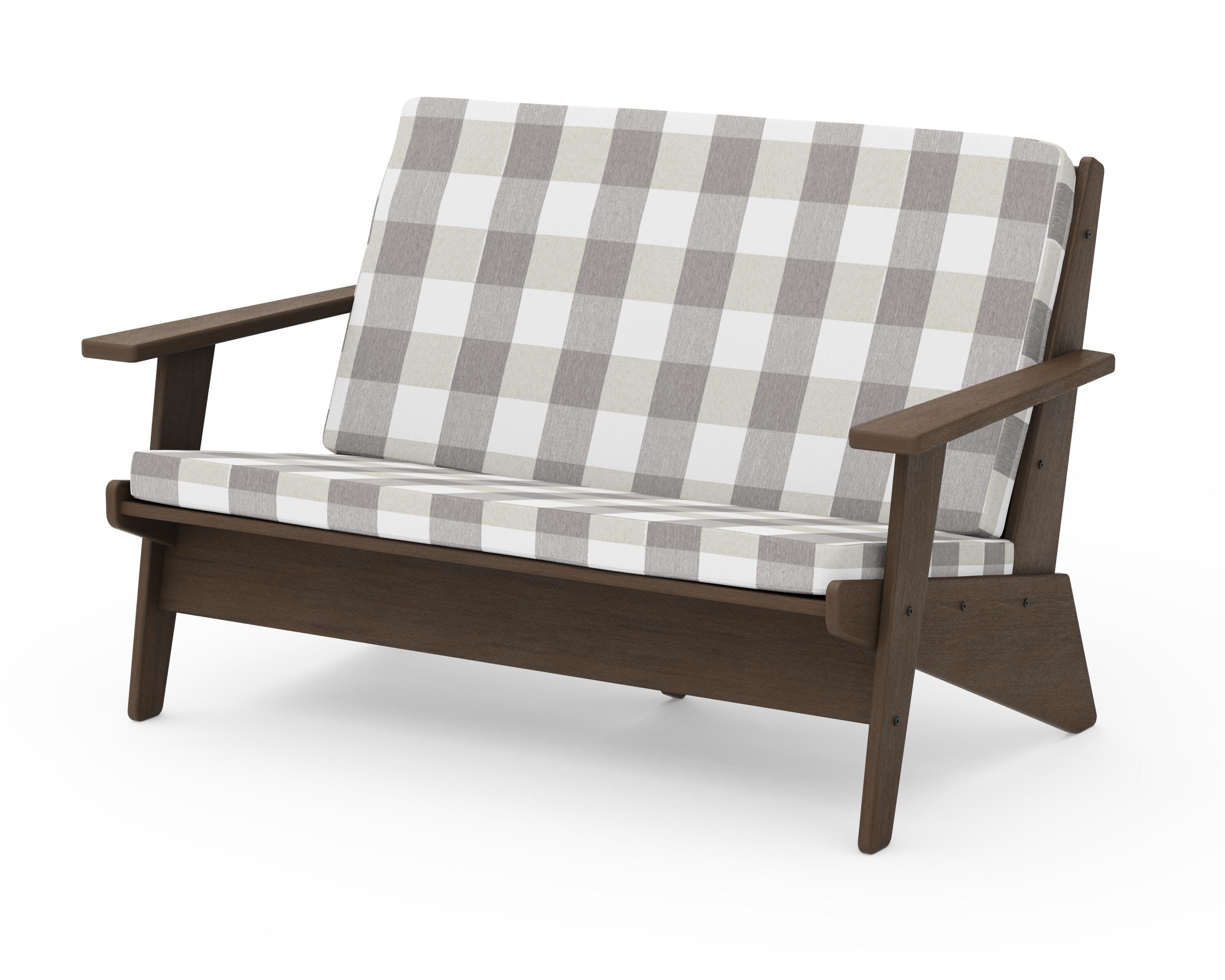 Riviera Modern Lounge Loveseat in Kona / Buffalo Plaid Grey Mist