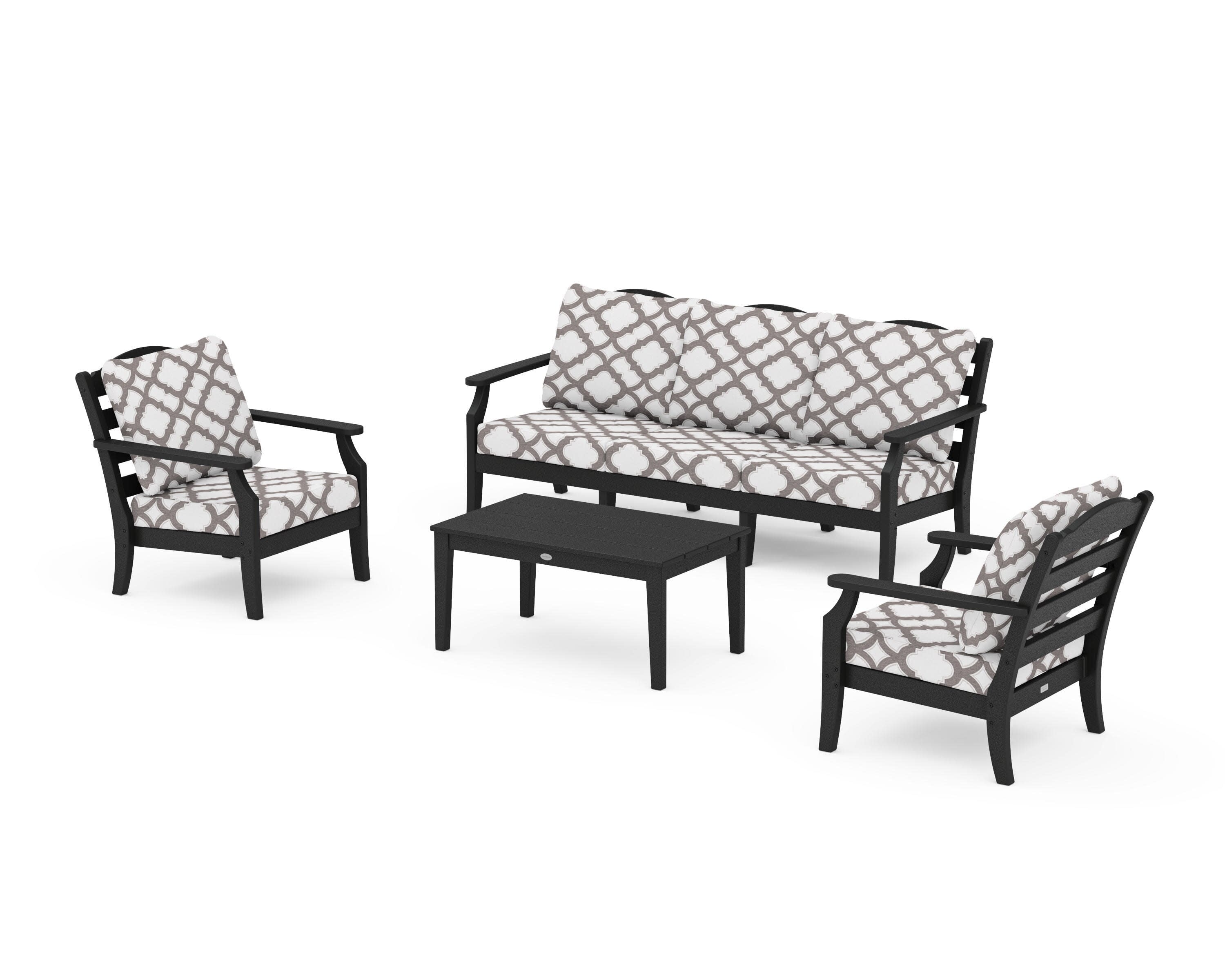 Savannah 4-Piece Deep Seating Set with Sofa in Black / Trellis Grey Mist