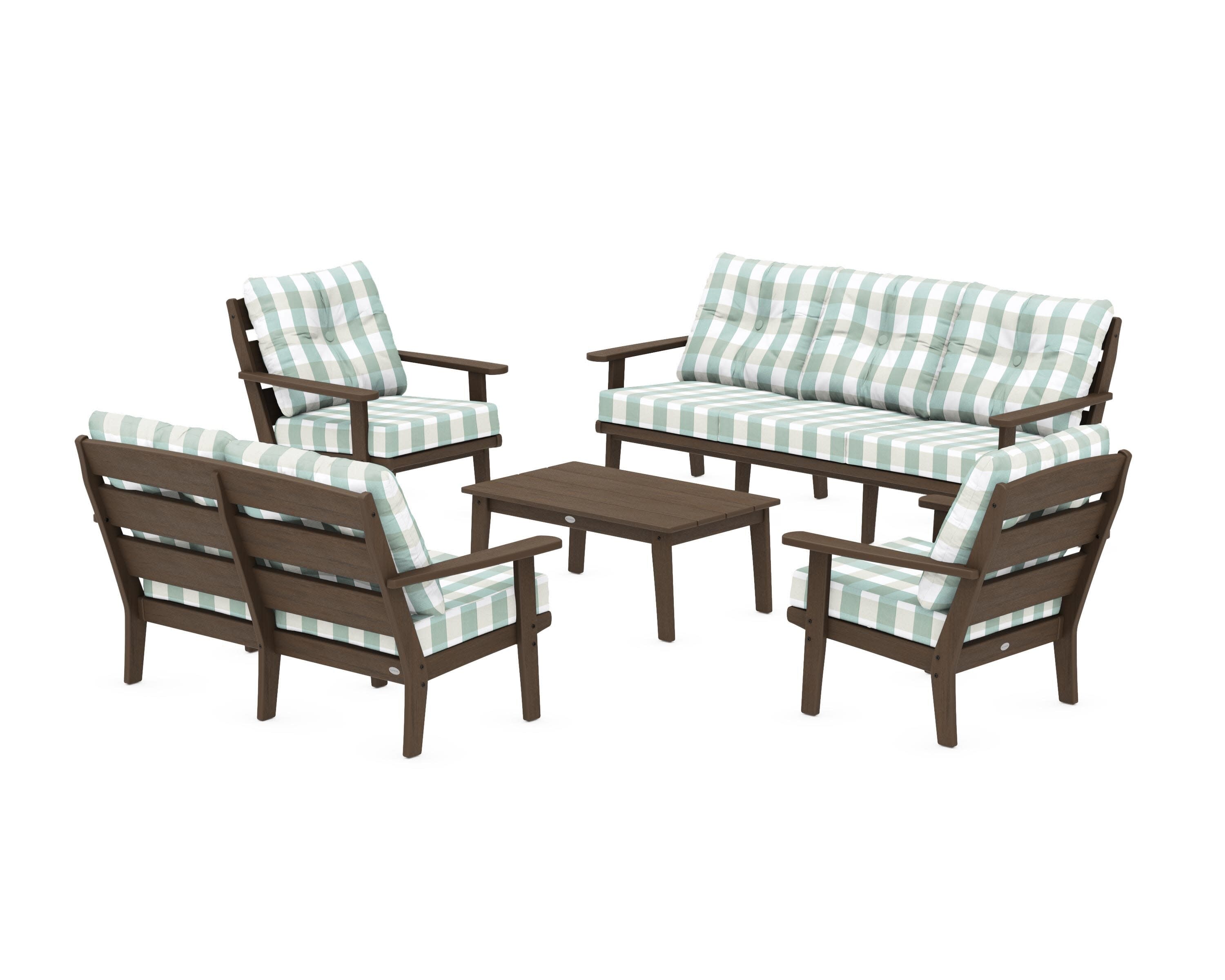 Lakeside 5-Piece Lounge Sofa Set in Kona / Buffalo Plaid Glacier Spa