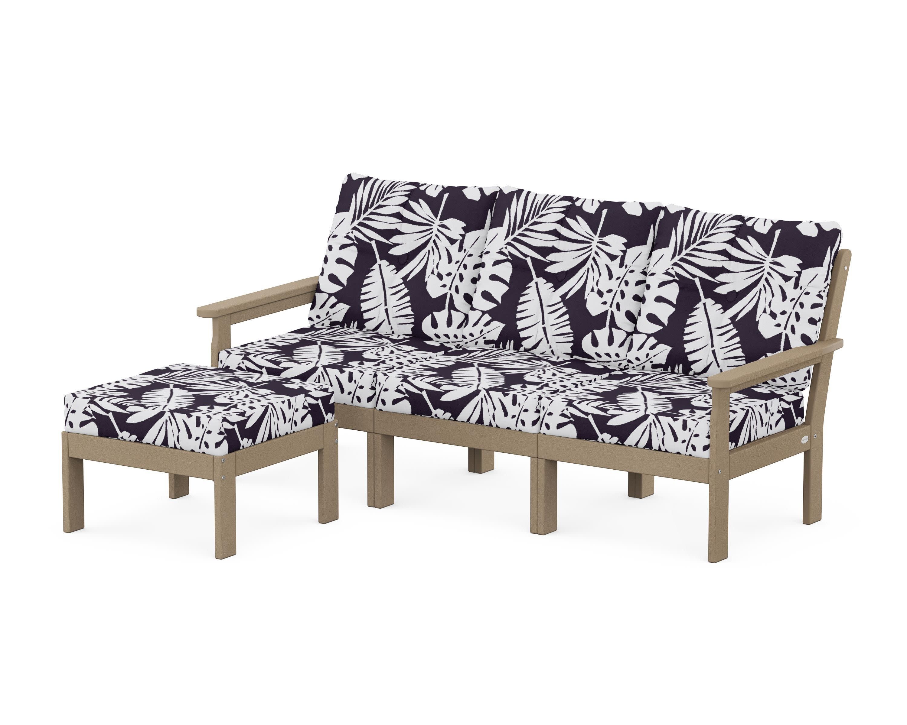 Vineyard 4-Piece Sectional with Ottoman in Vintage Sahara / Leaf Navy