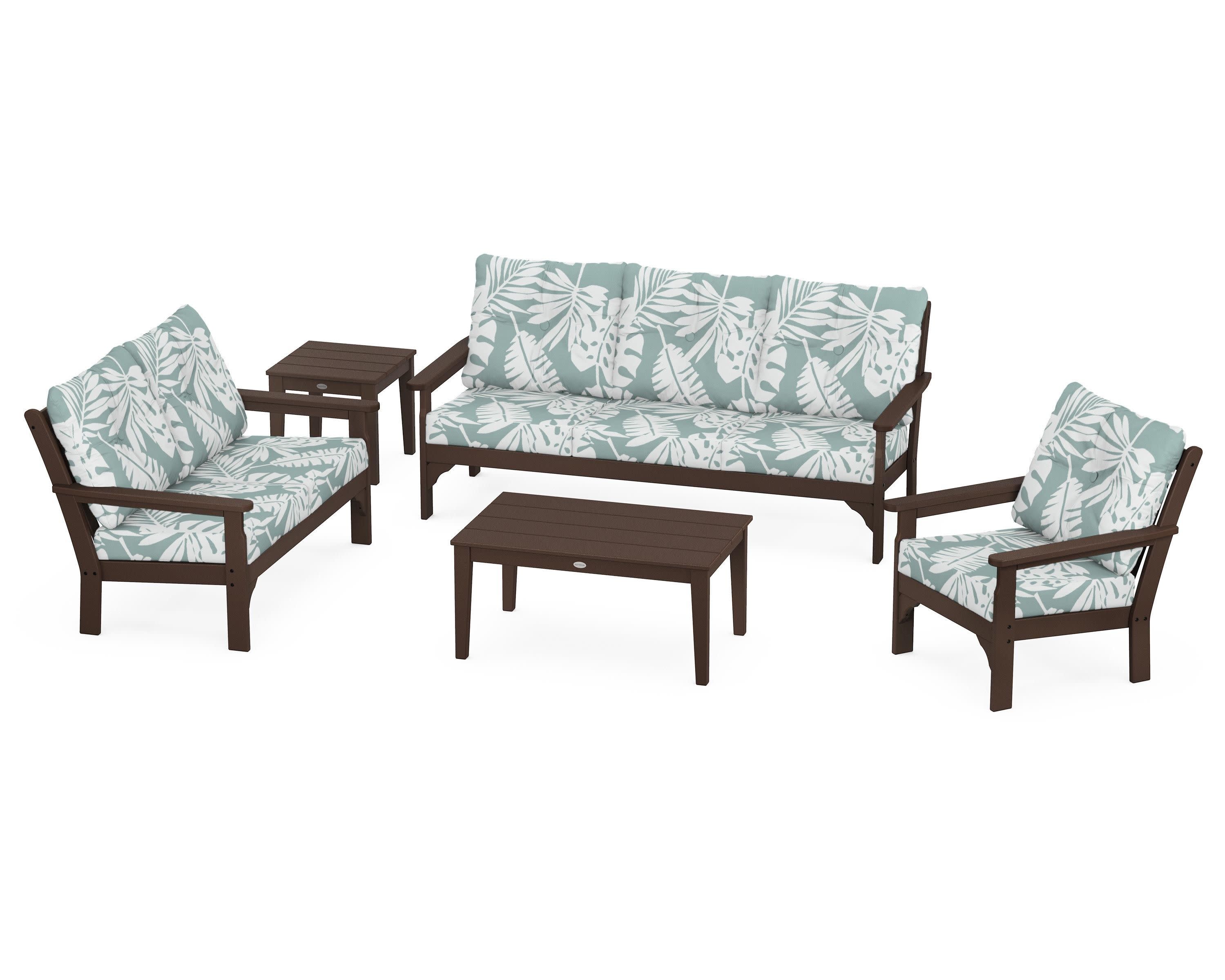 Vineyard 5 Piece Deep Seating Set in Mahogany / Leaf Glacier Spa