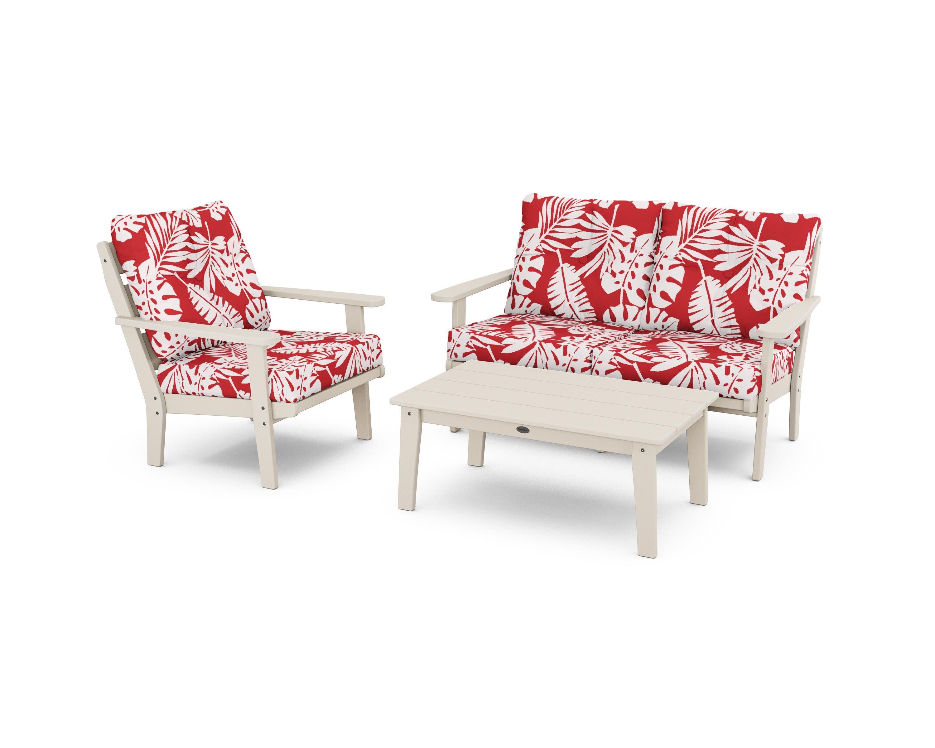 Lakeside 3-Piece Deep Seating Set in Sand / Leaf Crimson
