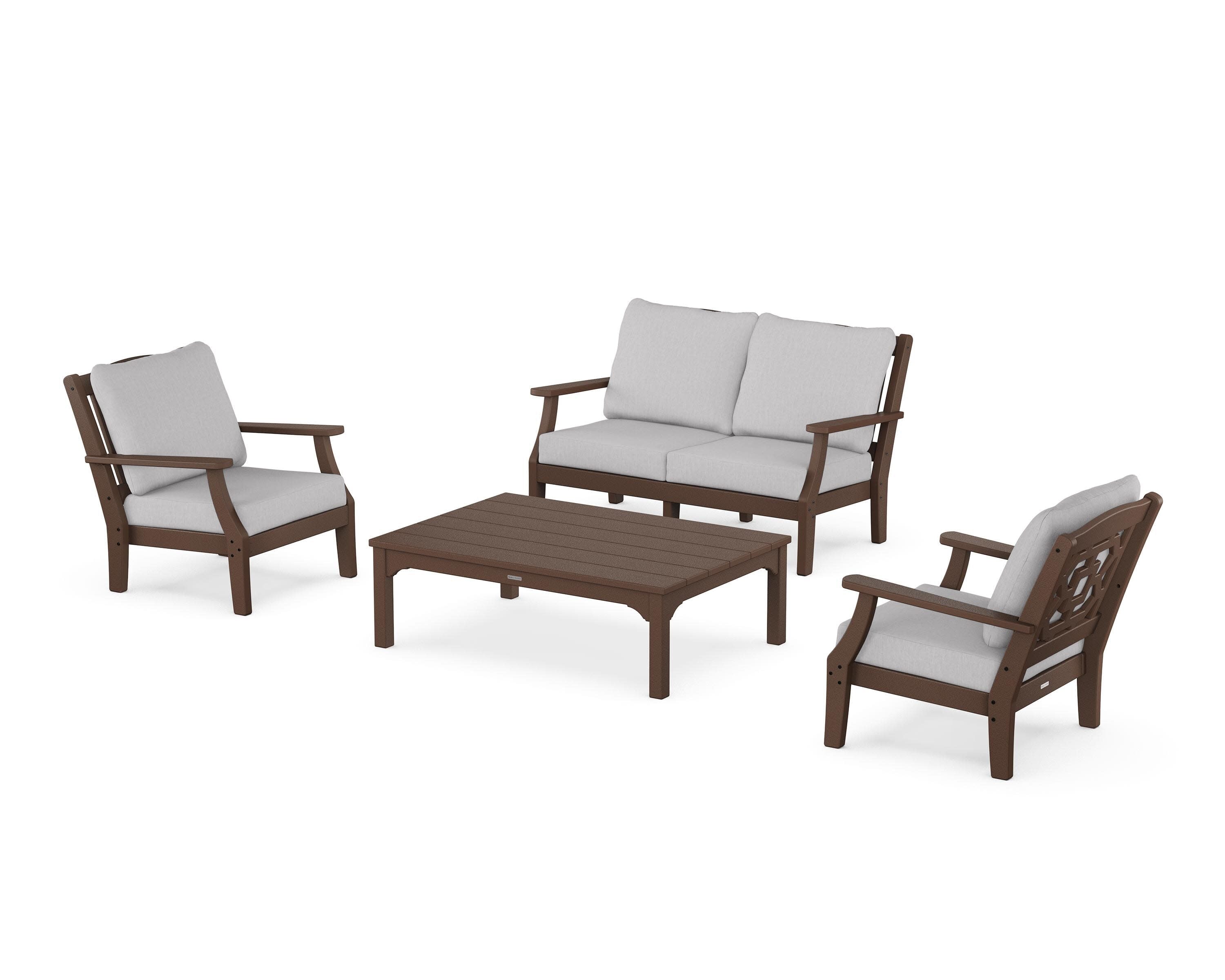 Chinoiserie 4-Piece Deep Seating Set with Loveseat in Mahogany / Granite