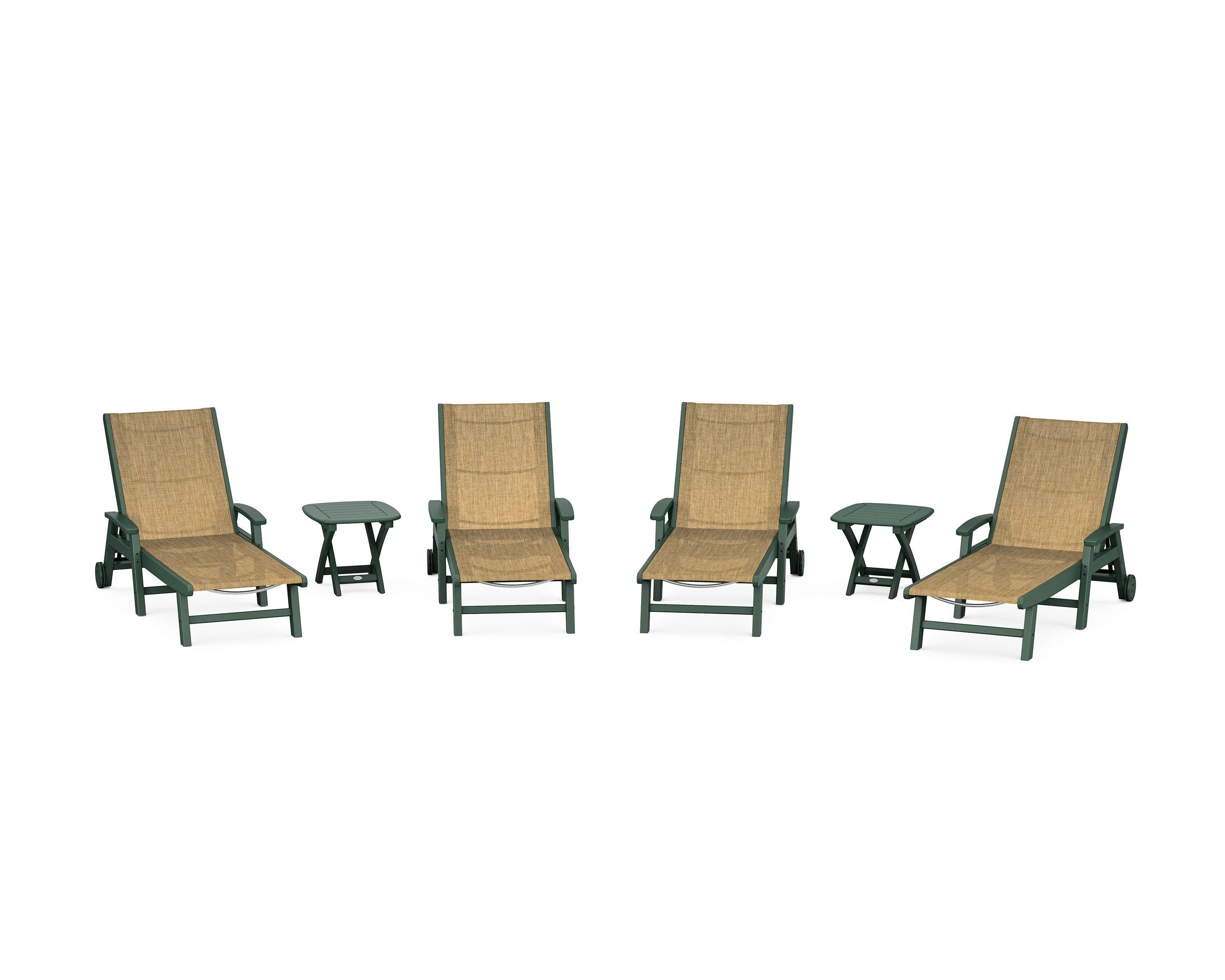 Coastal Chaise 6-Piece Set with Wheels in Green / Burlap Sling