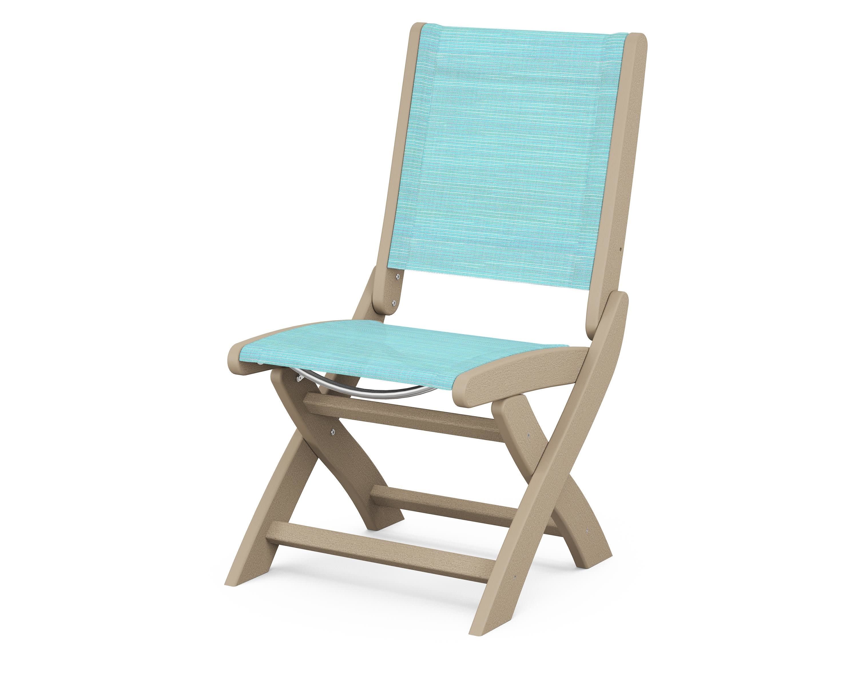 Coastal Folding Side Chair in Vintage Sahara / Dupioni Aquamarine Sling