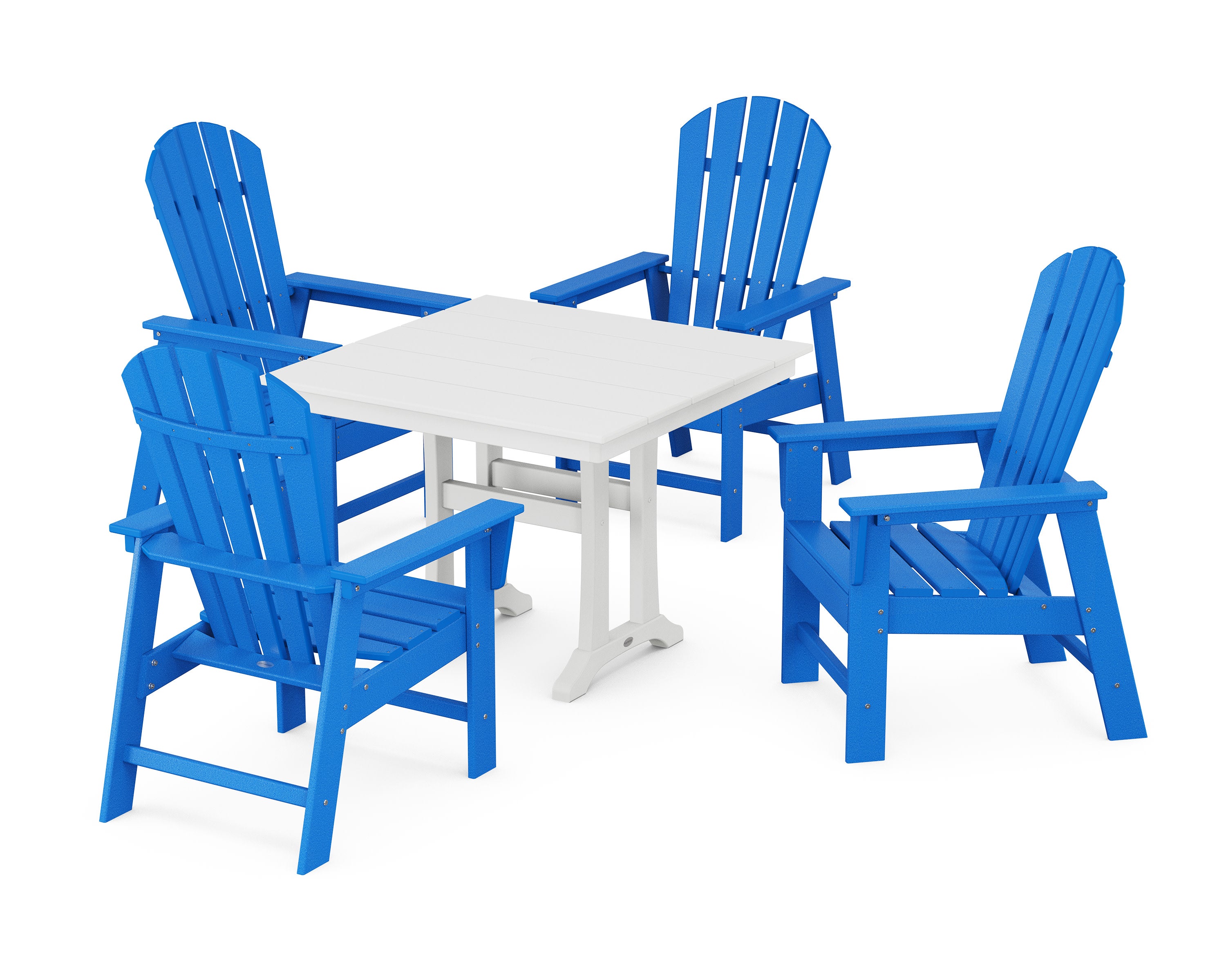 South Beach 5-Piece Farmhouse Dining Set With Trestle Legs in Pacific Blue / White
