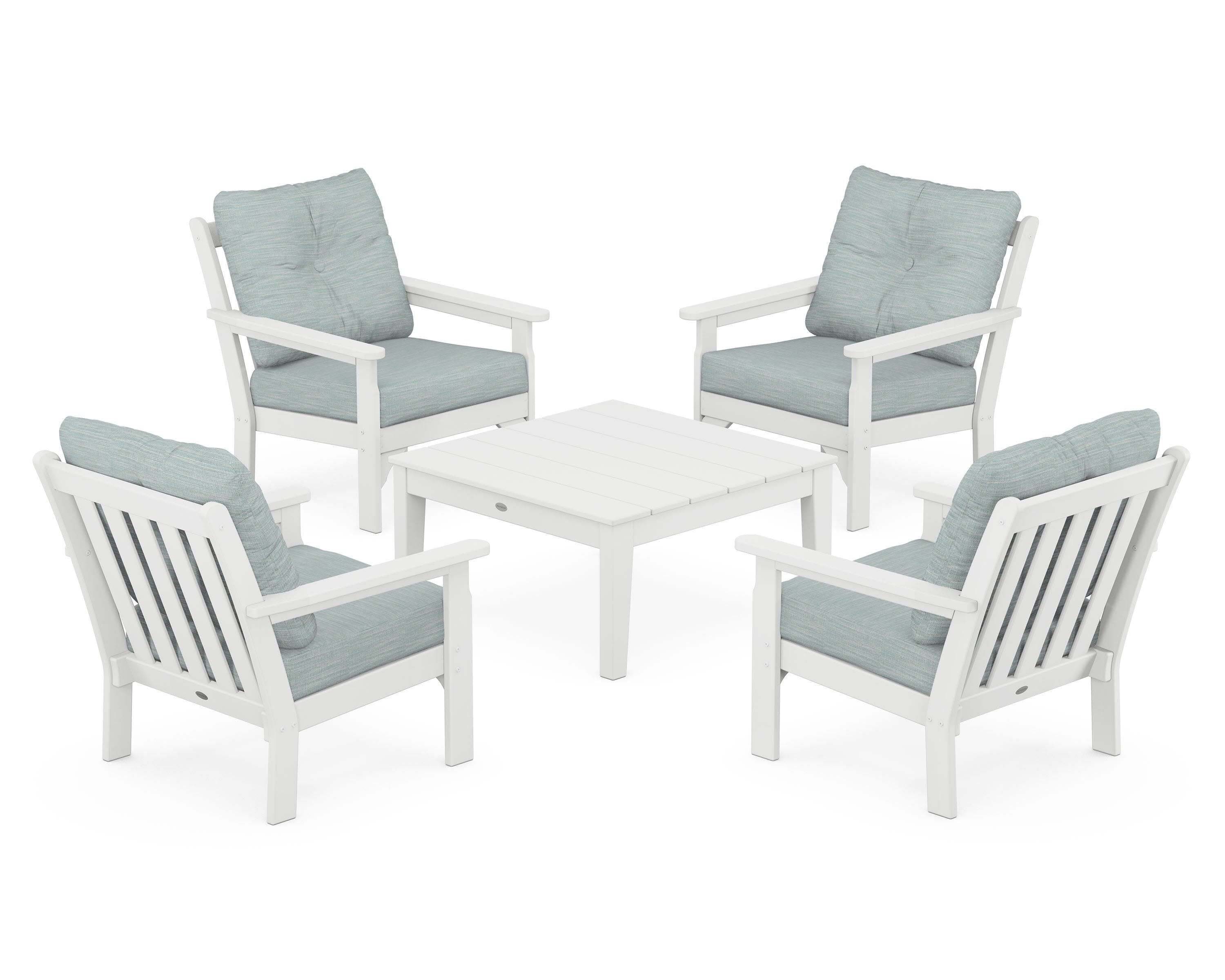 Vineyard 5-Piece Deep Seating Conversation Set in White / Soothe Mist
