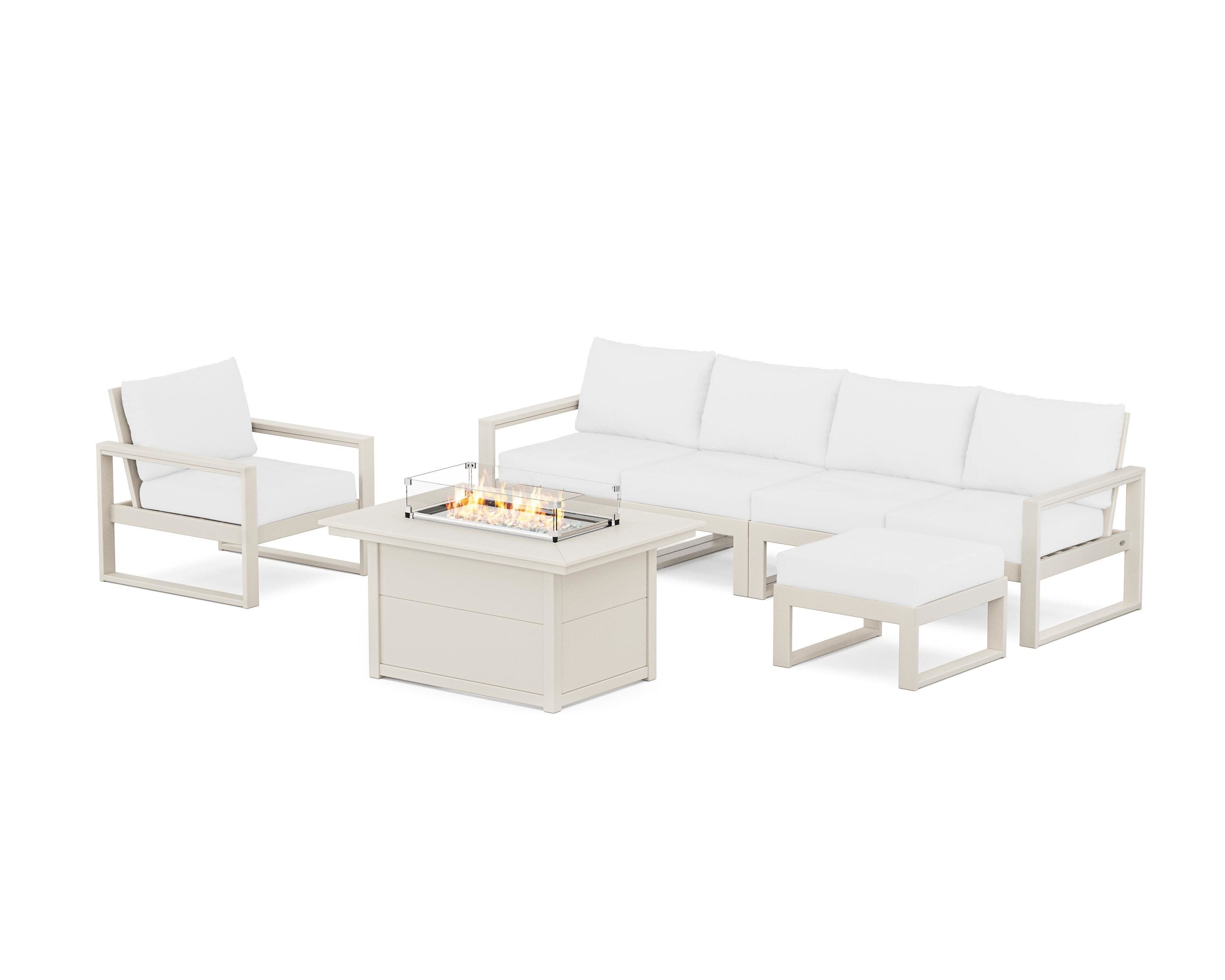 EDGE Sectional Lounge and Fire Pit Set in Sand / Natural