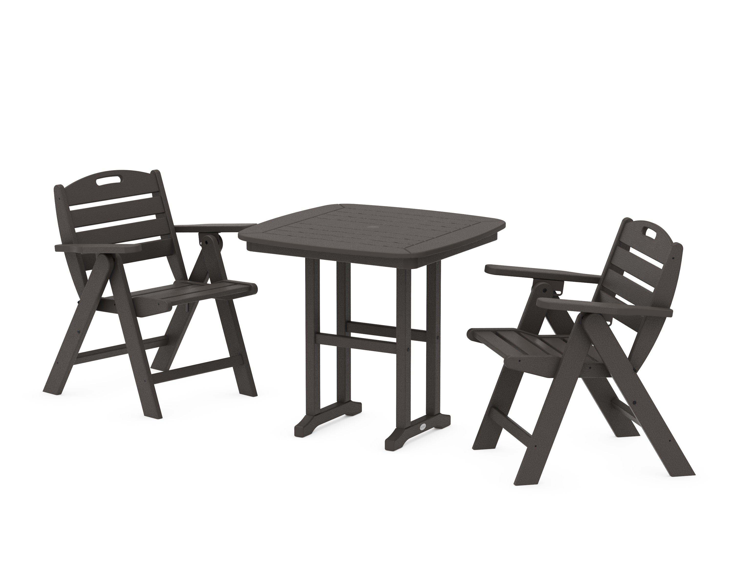 Nautical Folding Lowback Chair 3-Piece Dining Set in Vintage Coffee