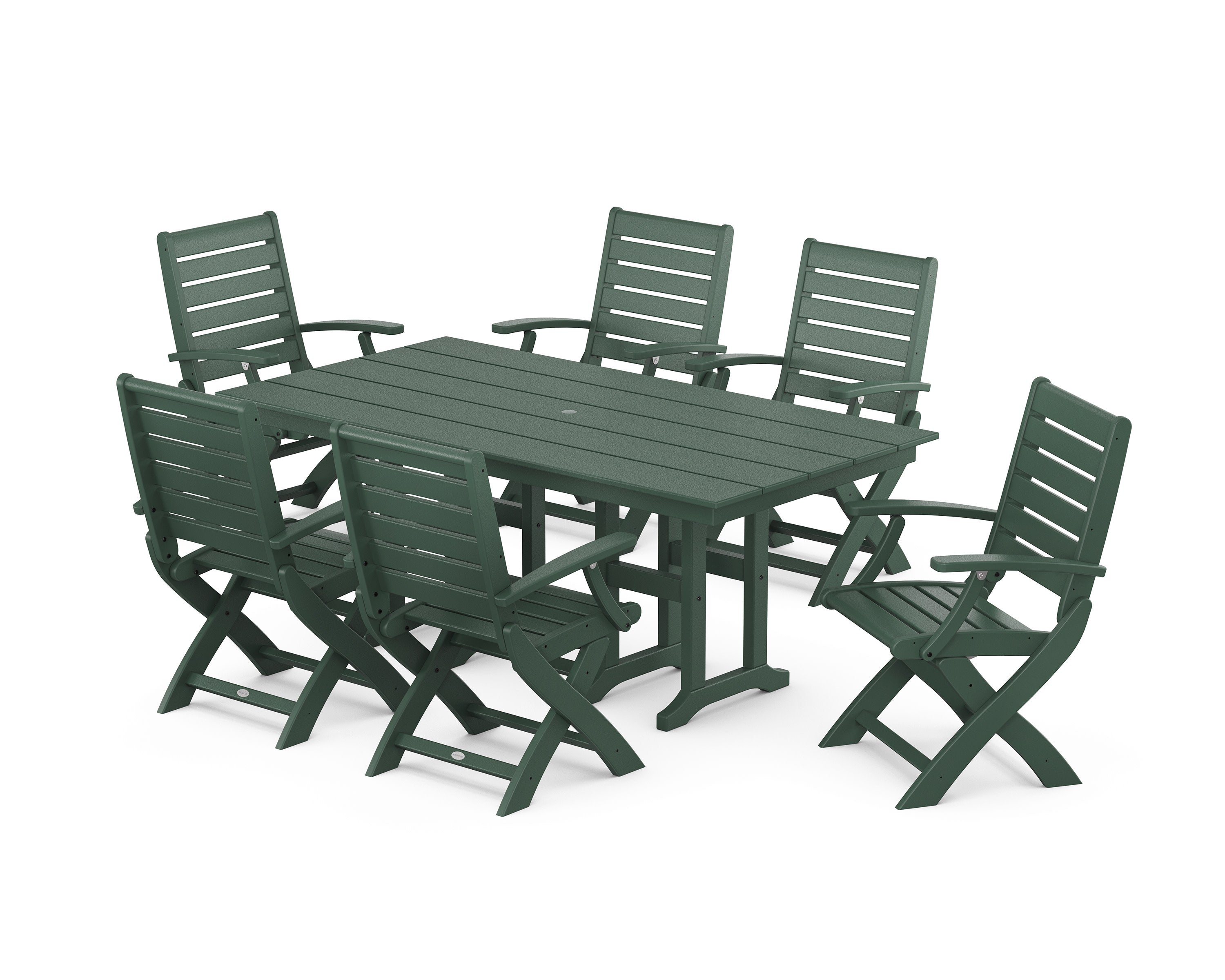Signature Folding Chair 7-Piece Farmhouse Dining Set in Green