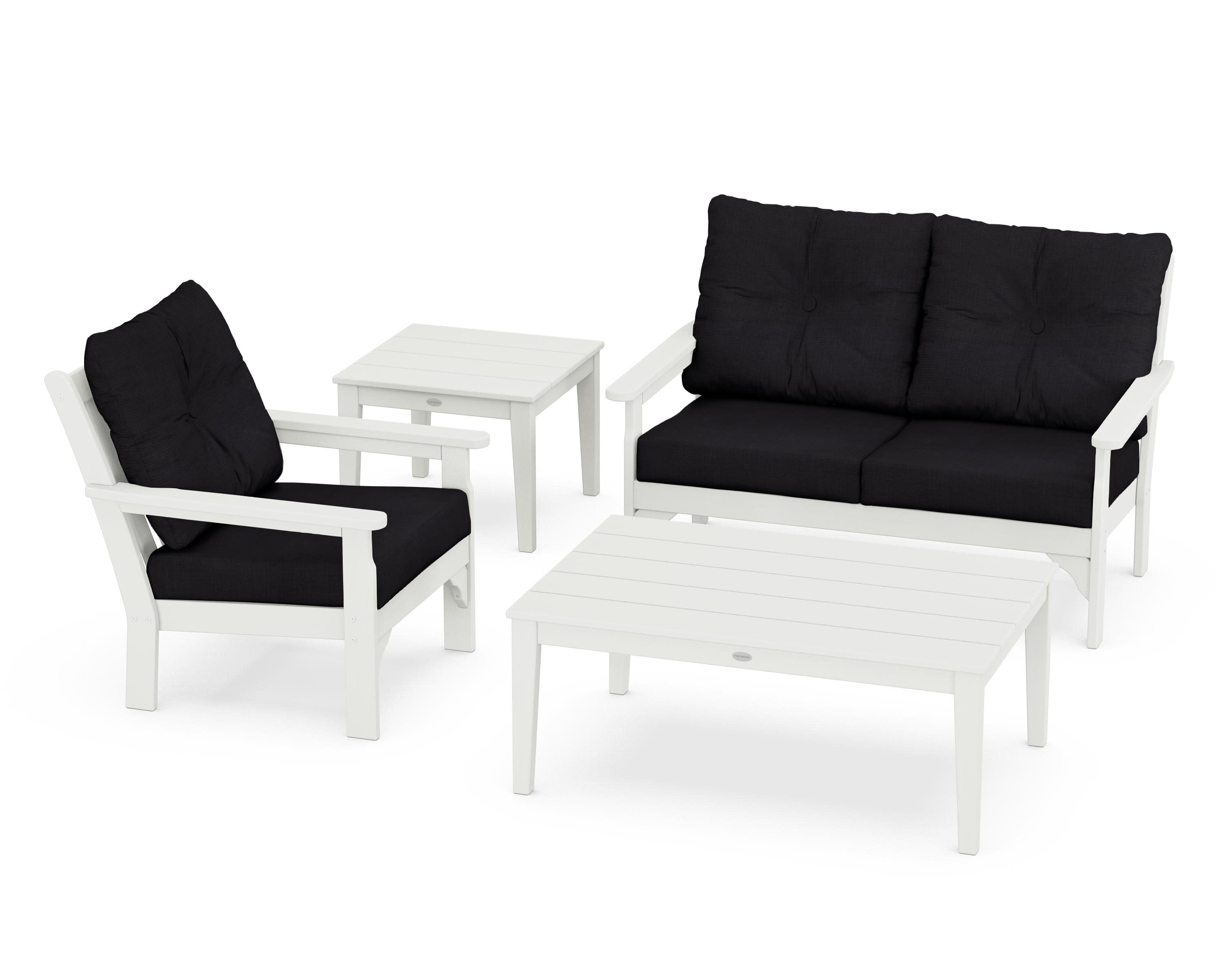 Vineyard 4-Piece Deep Seating Set in Vintage White / Midnight Linen