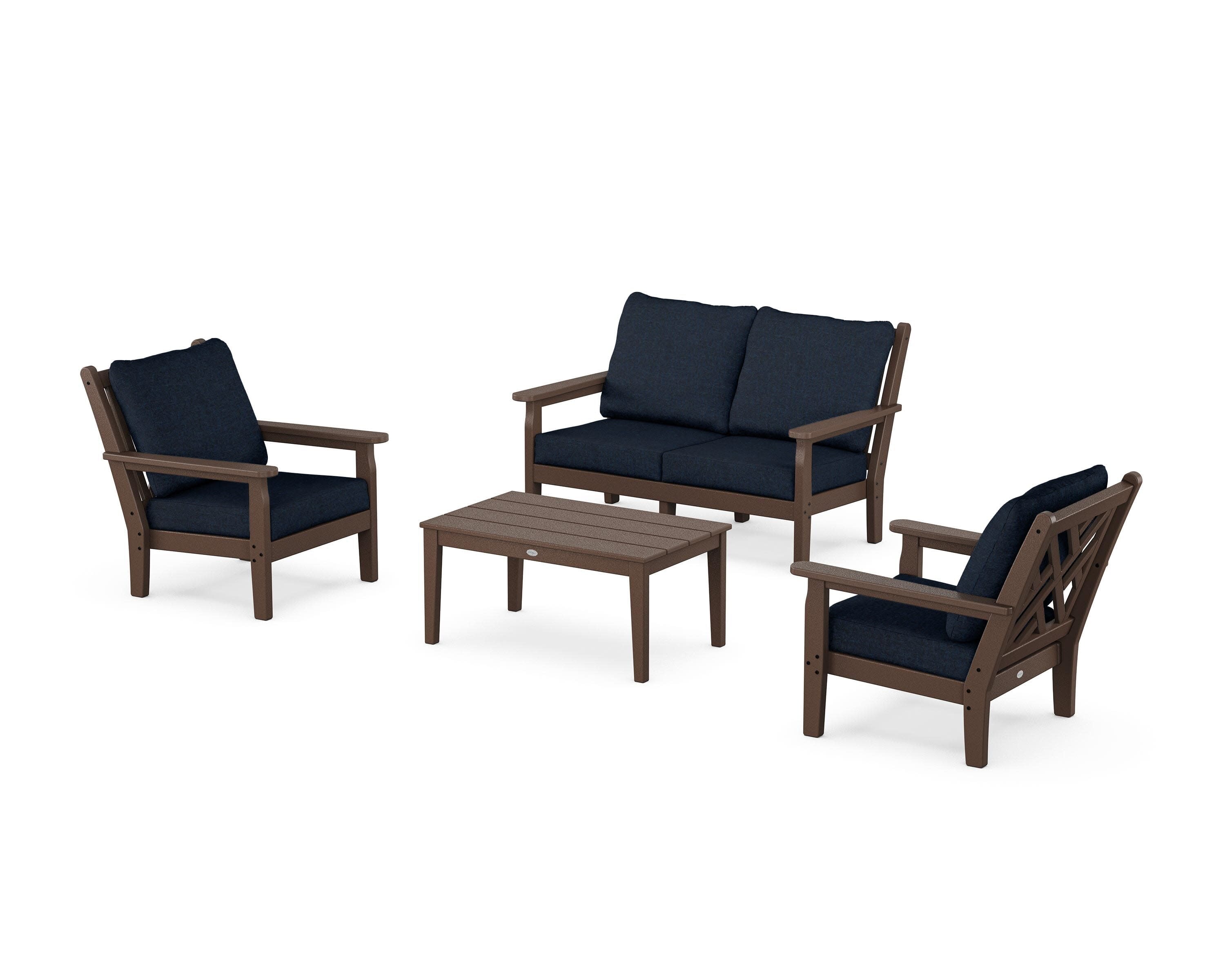 Chippendale 4-Piece Deep Seating Set with Loveseat in Mahogany / Marine Indigo