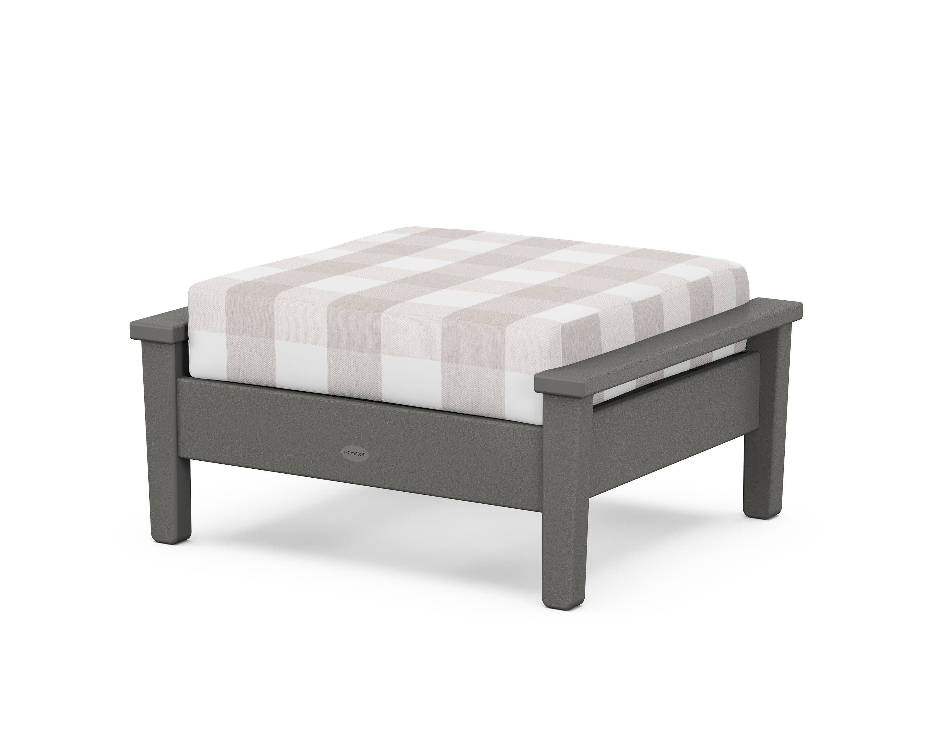 Prescott Deep Seating Ottoman in Slate Grey / Buffalo Plaid Dune Burlap
