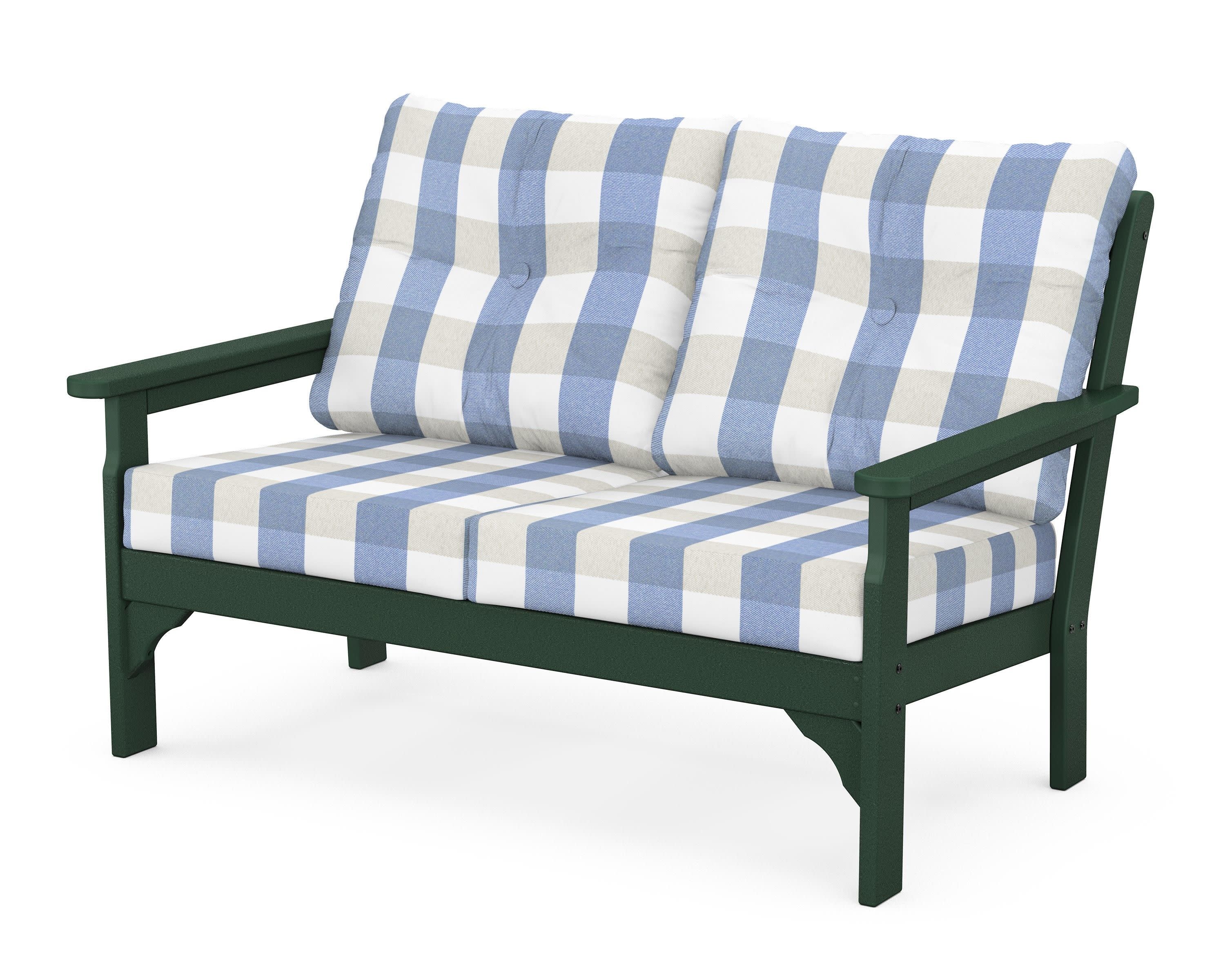 Vineyard Deep Seating Loveseat in Green / Buffalo Plaid Sky Blue