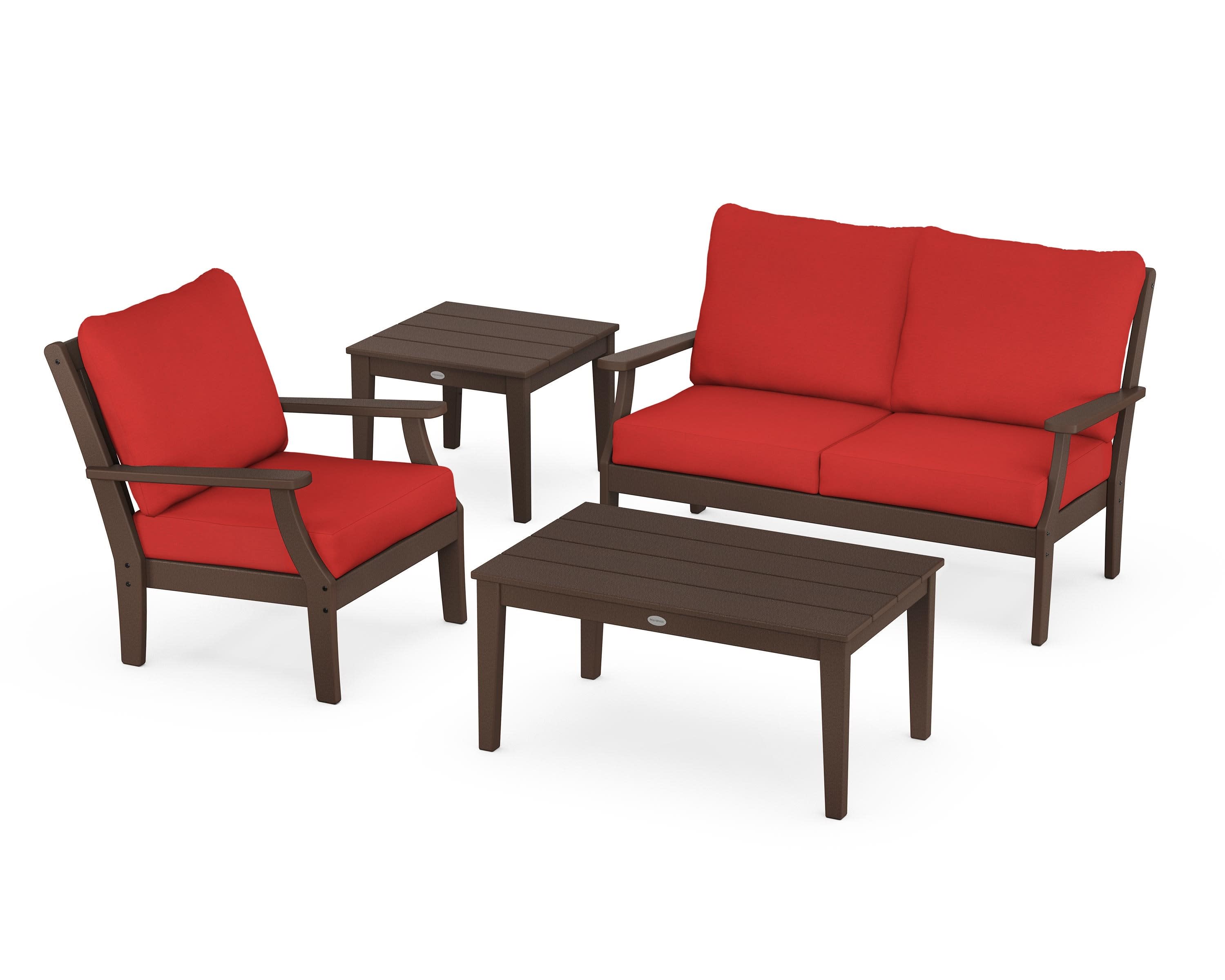 Braxton 4-Piece Deep Seating Set in Mahogany / Crimson Linen