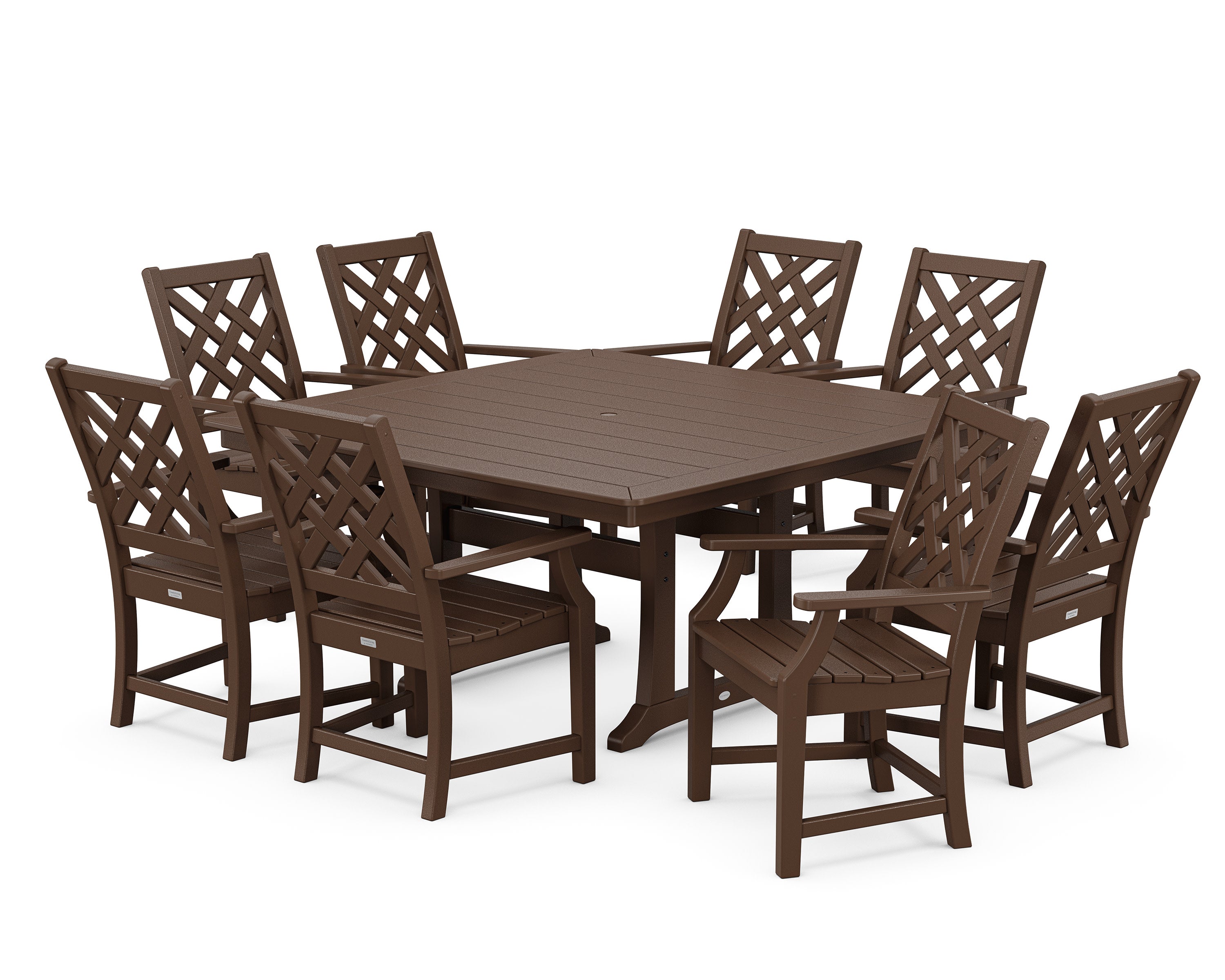 Wovendale 9-Piece Square Dining Set with Trestle Legs in Mahogany