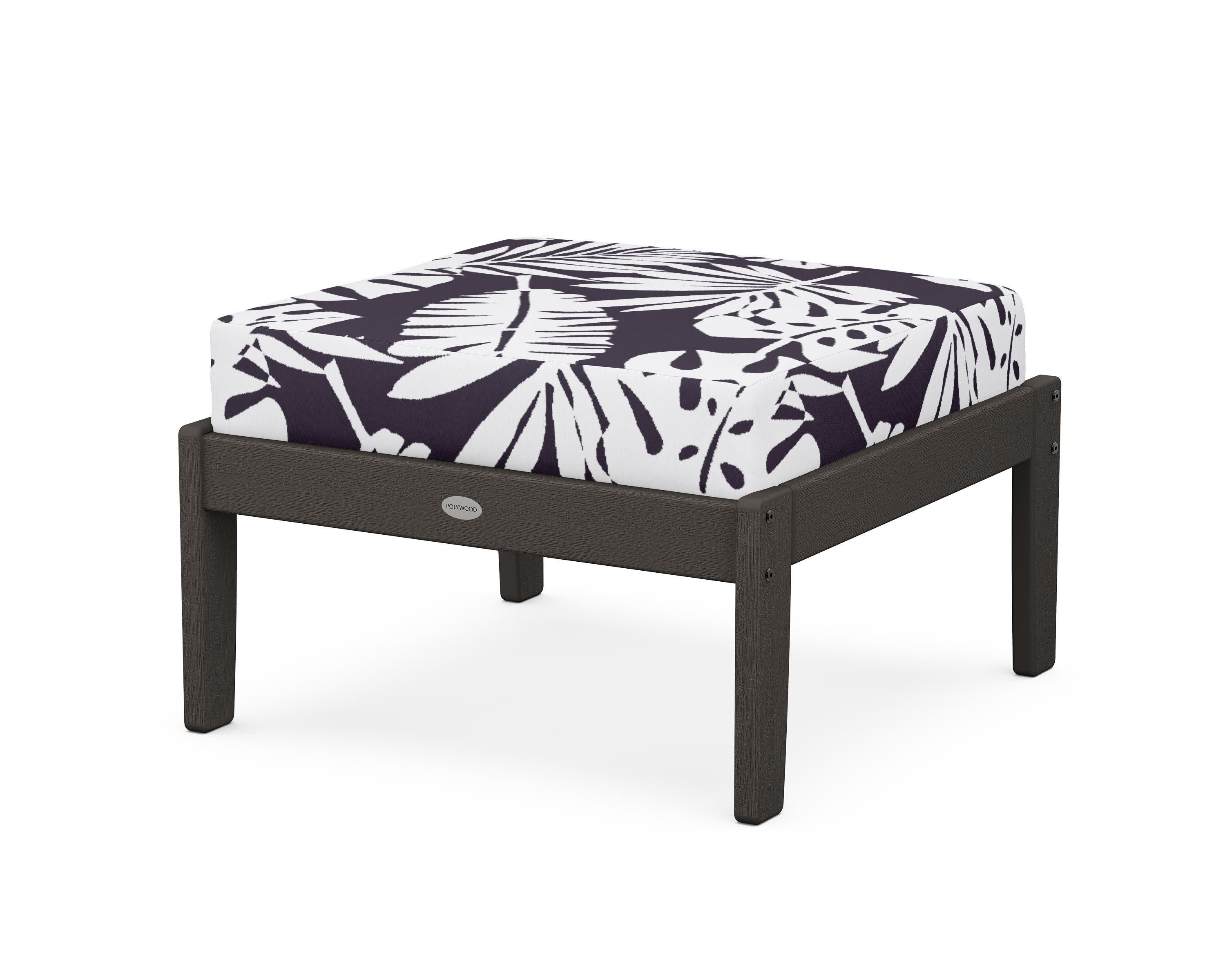 Braxton Deep Seating Ottoman in Vintage Coffee / Leaf Navy