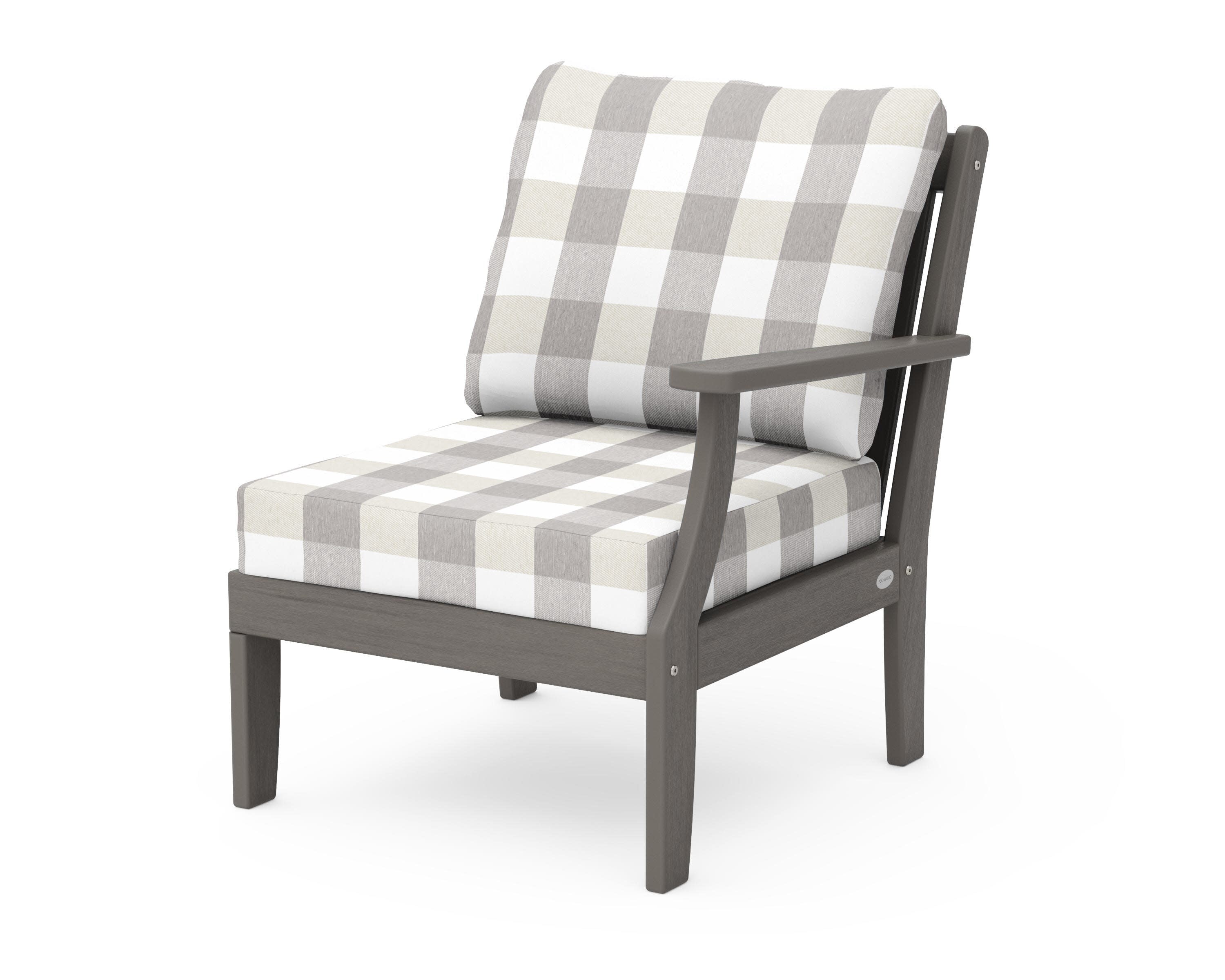 Braxton Modular Right Arm Chair in Driftwood / Buffalo Plaid Grey Mist
