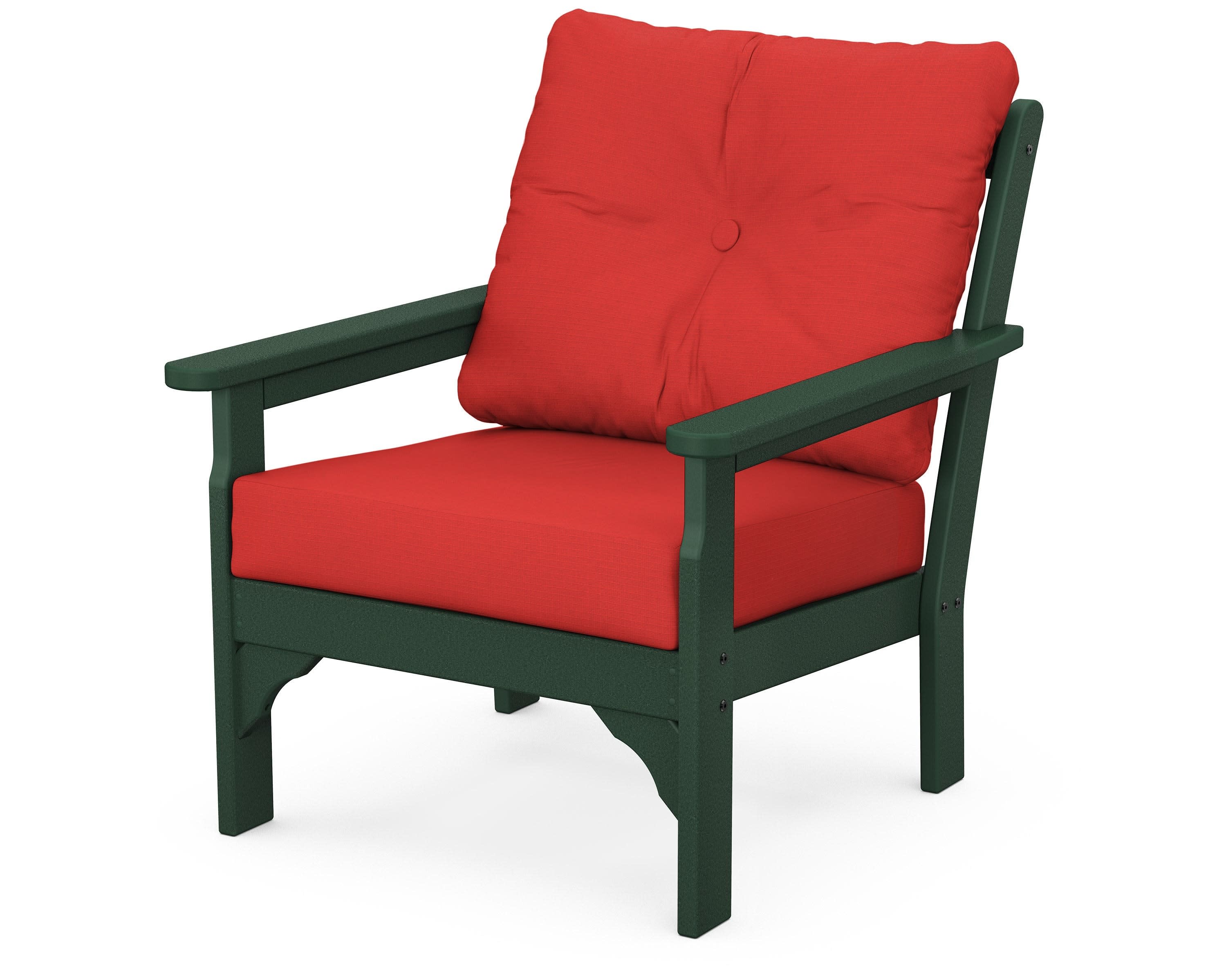 Vineyard Deep Seating Chair in Green / Crimson Linen