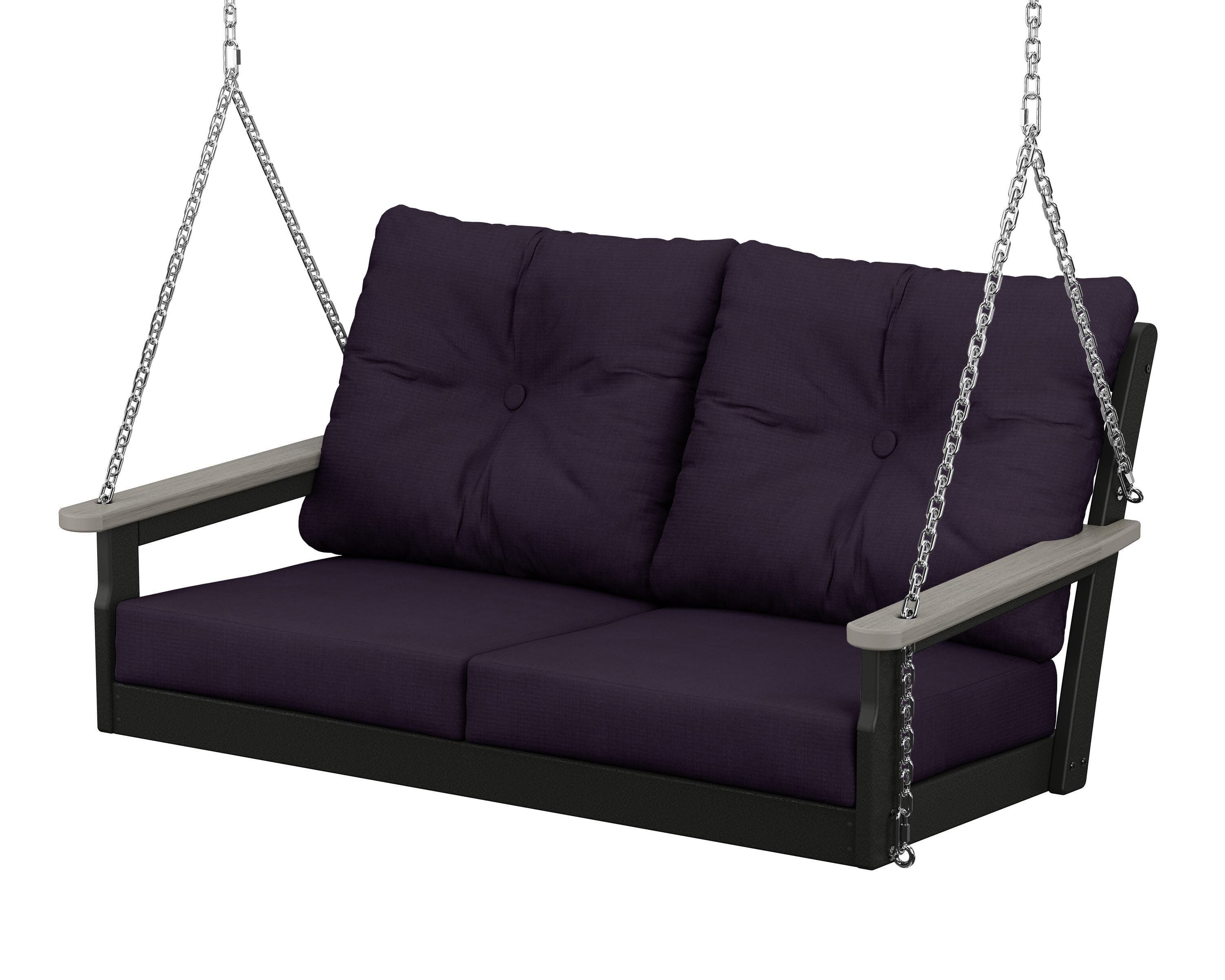 Vineyard Deep Seating Swing in Black / Driftwood / Navy Linen