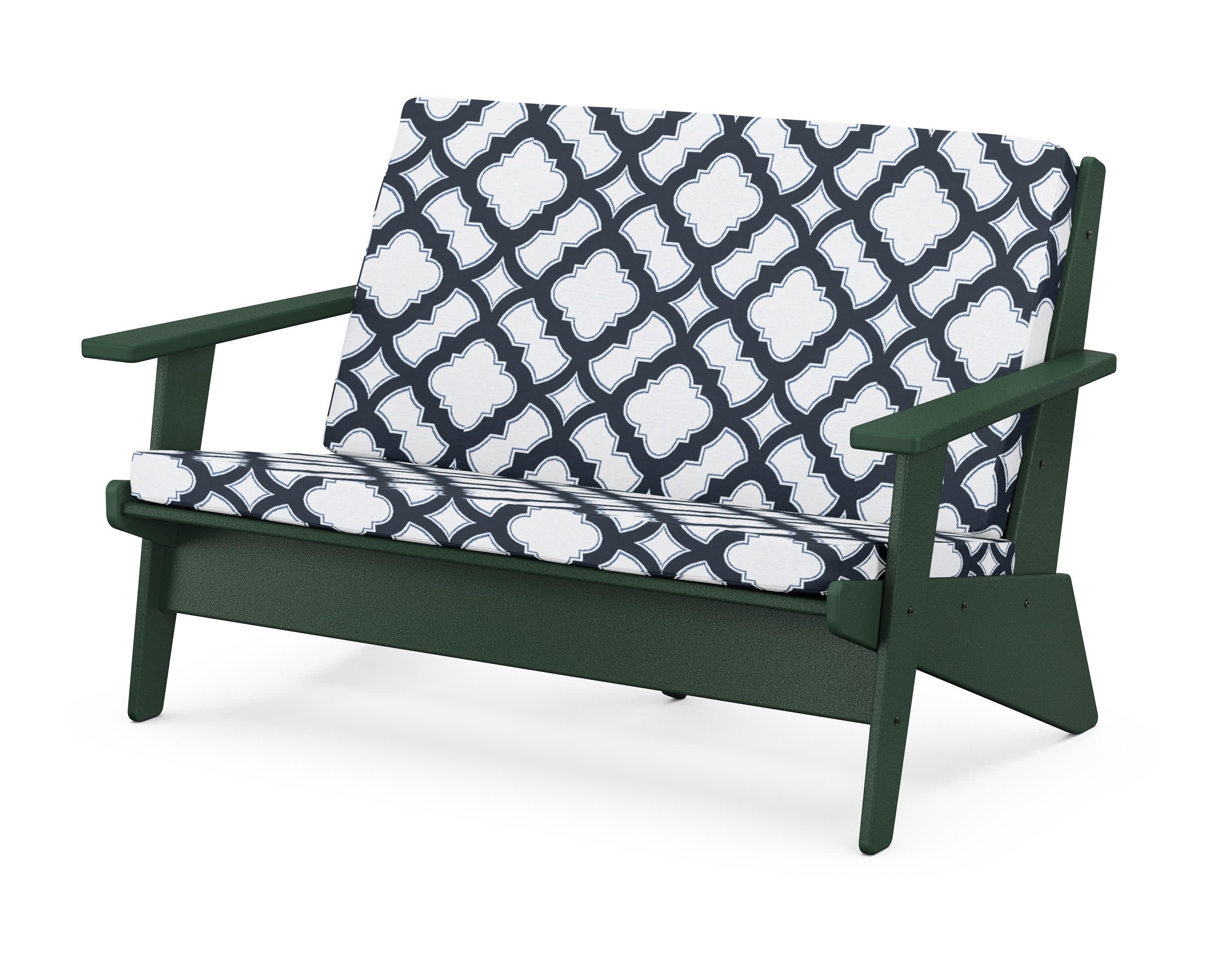 Riviera Modern Lounge Loveseat in Green / Trellis Marine Indigo