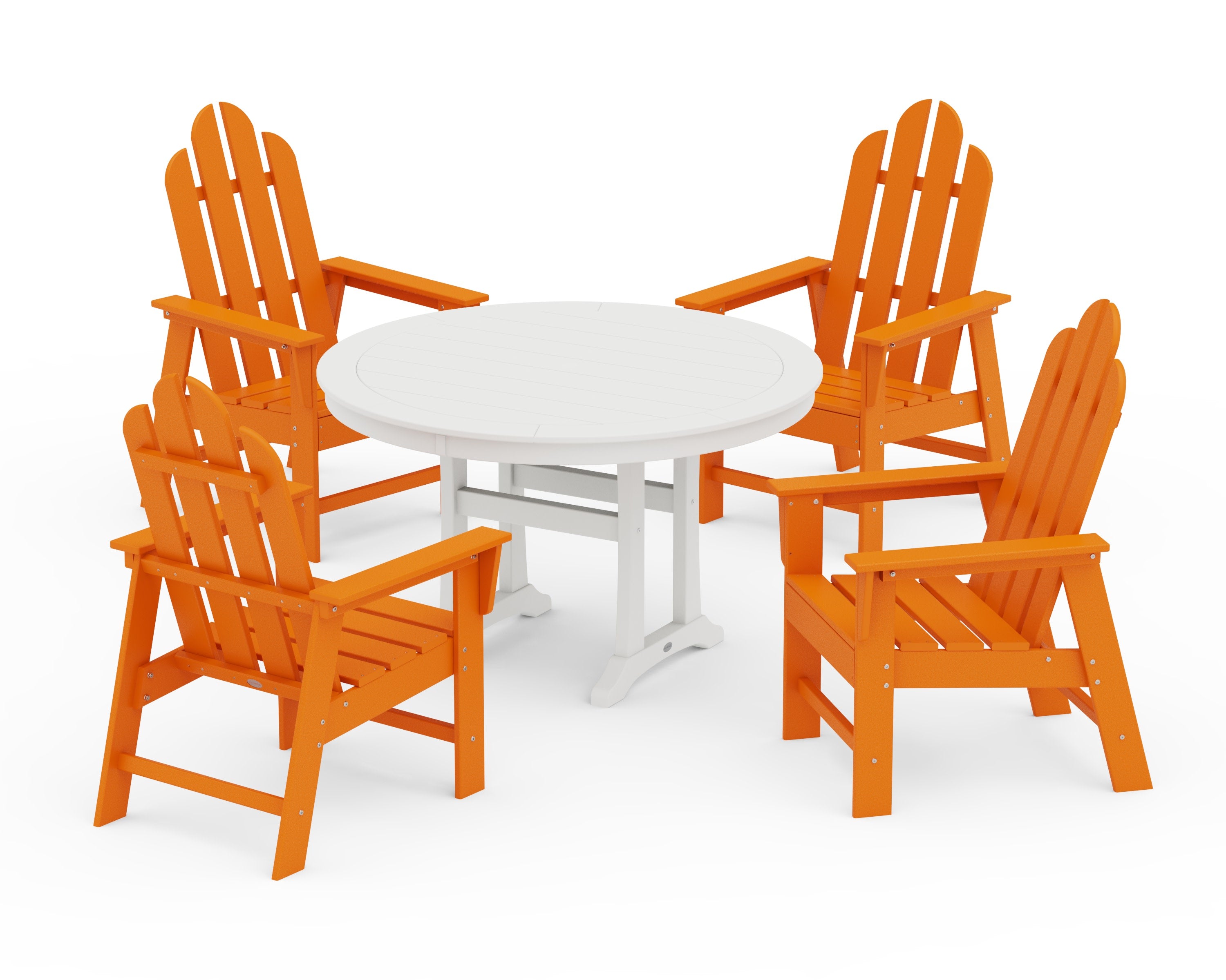 Long Island 5-Piece Round Dining Set with Trestle Legs in Tangerine / White