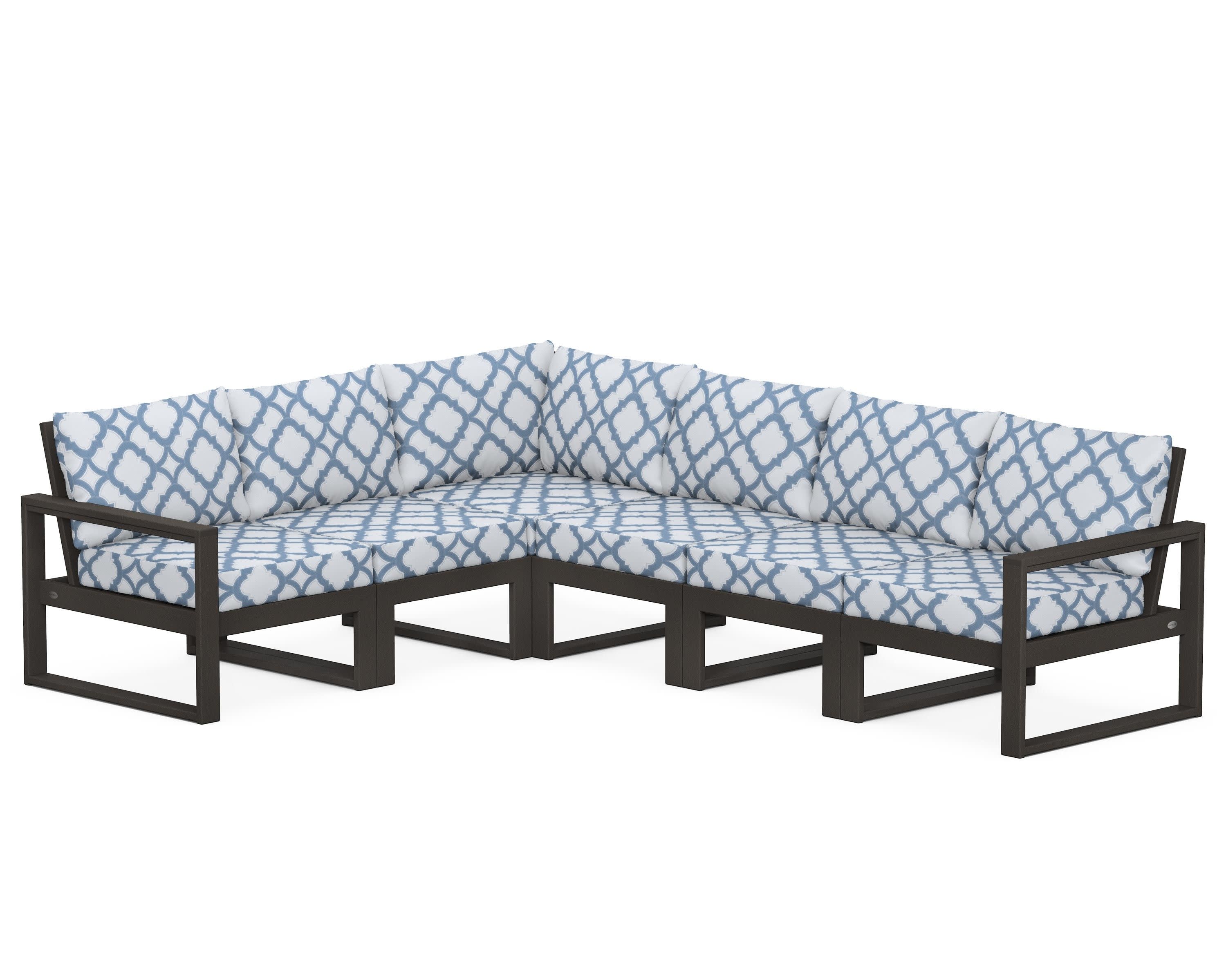 EDGE 6-Piece Modular Deep Seating Set in Vintage Coffee / Trellis Sky Blue