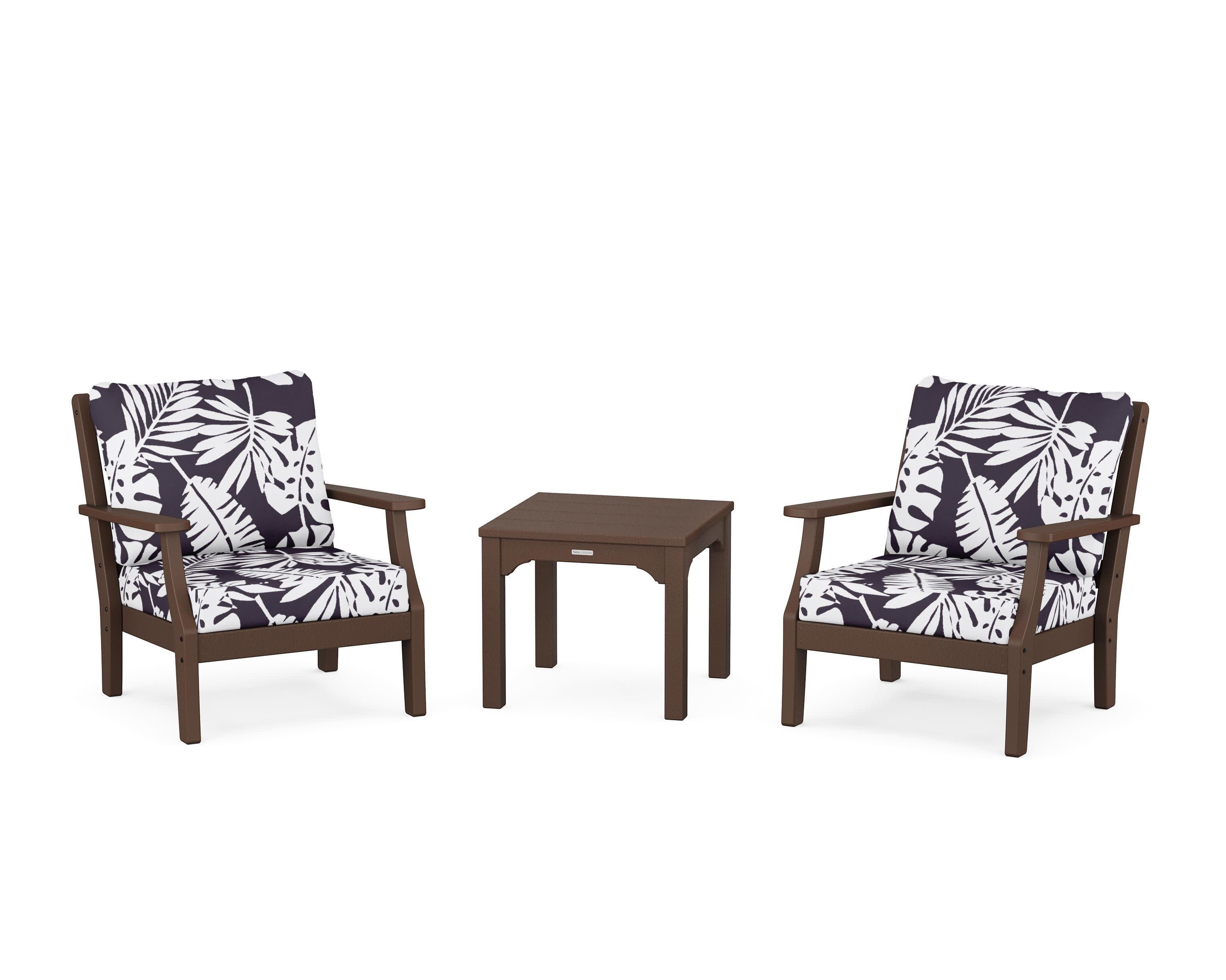 Chinoiserie 3-Piece Deep Seating Set in Mahogany / Leaf Navy