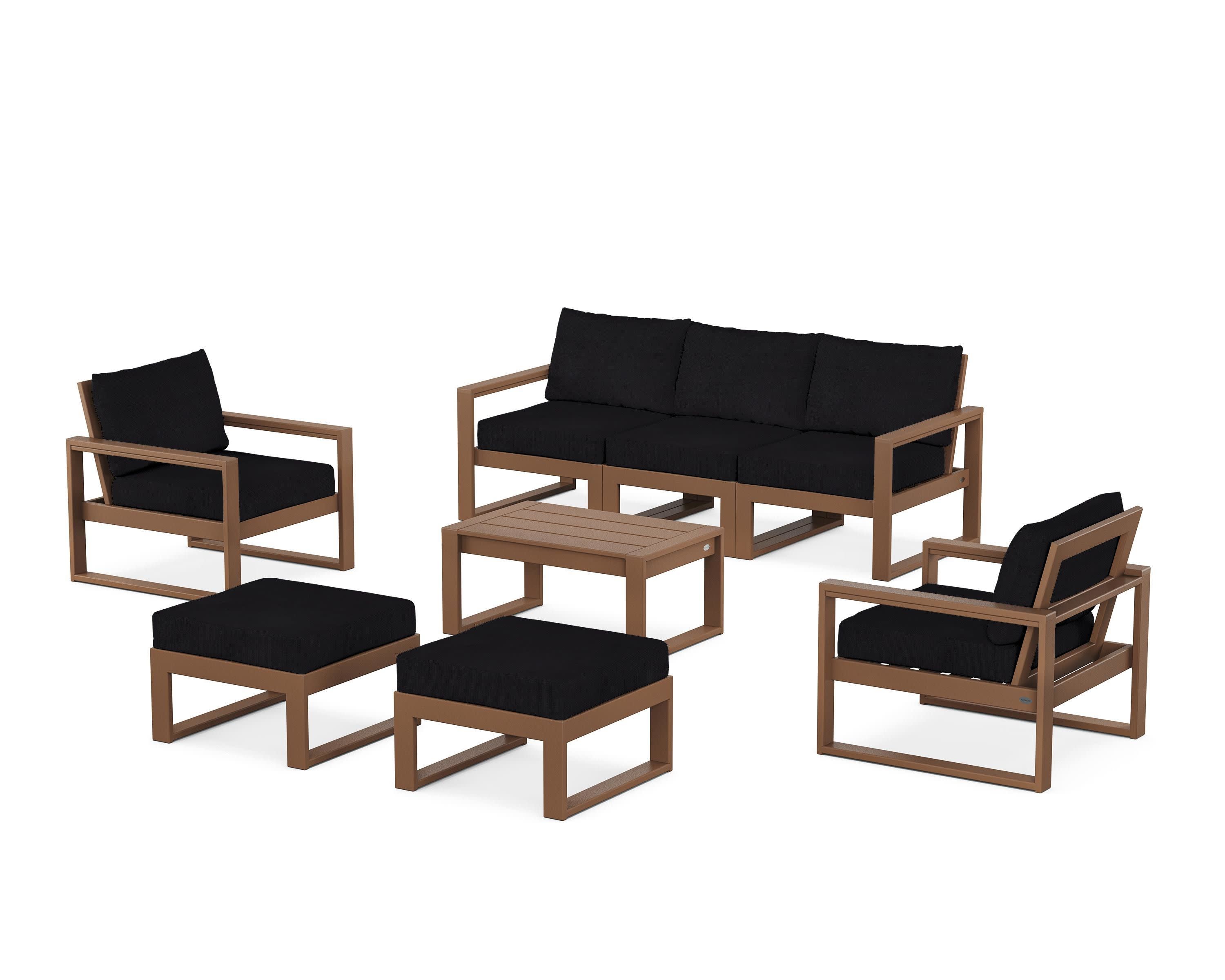 EDGE Sectional 8-Piece Lounge Sofa Set in Teak / Midnight Linen