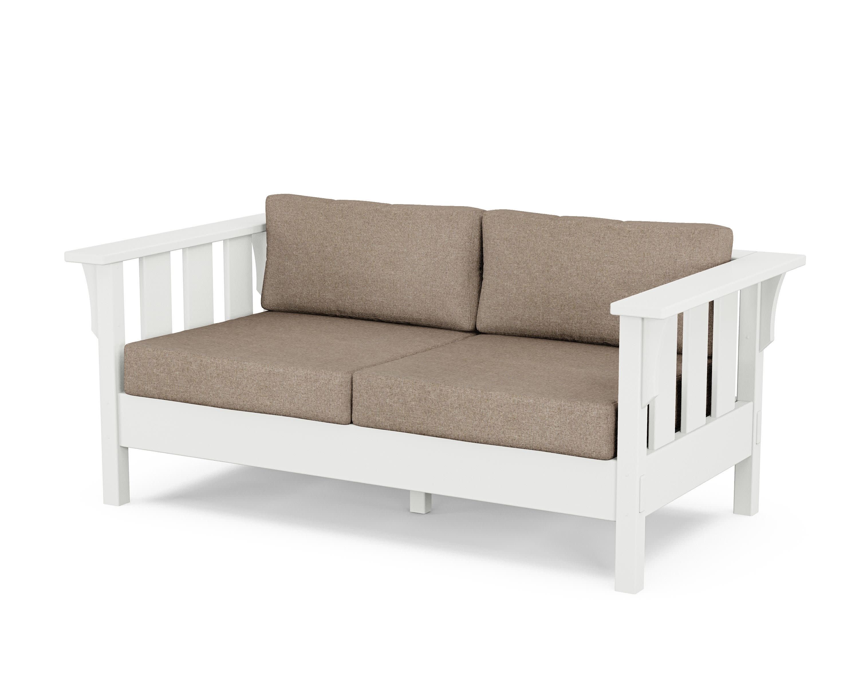 Acadia Deep Seating Loveseat in White / Spiced Burlap