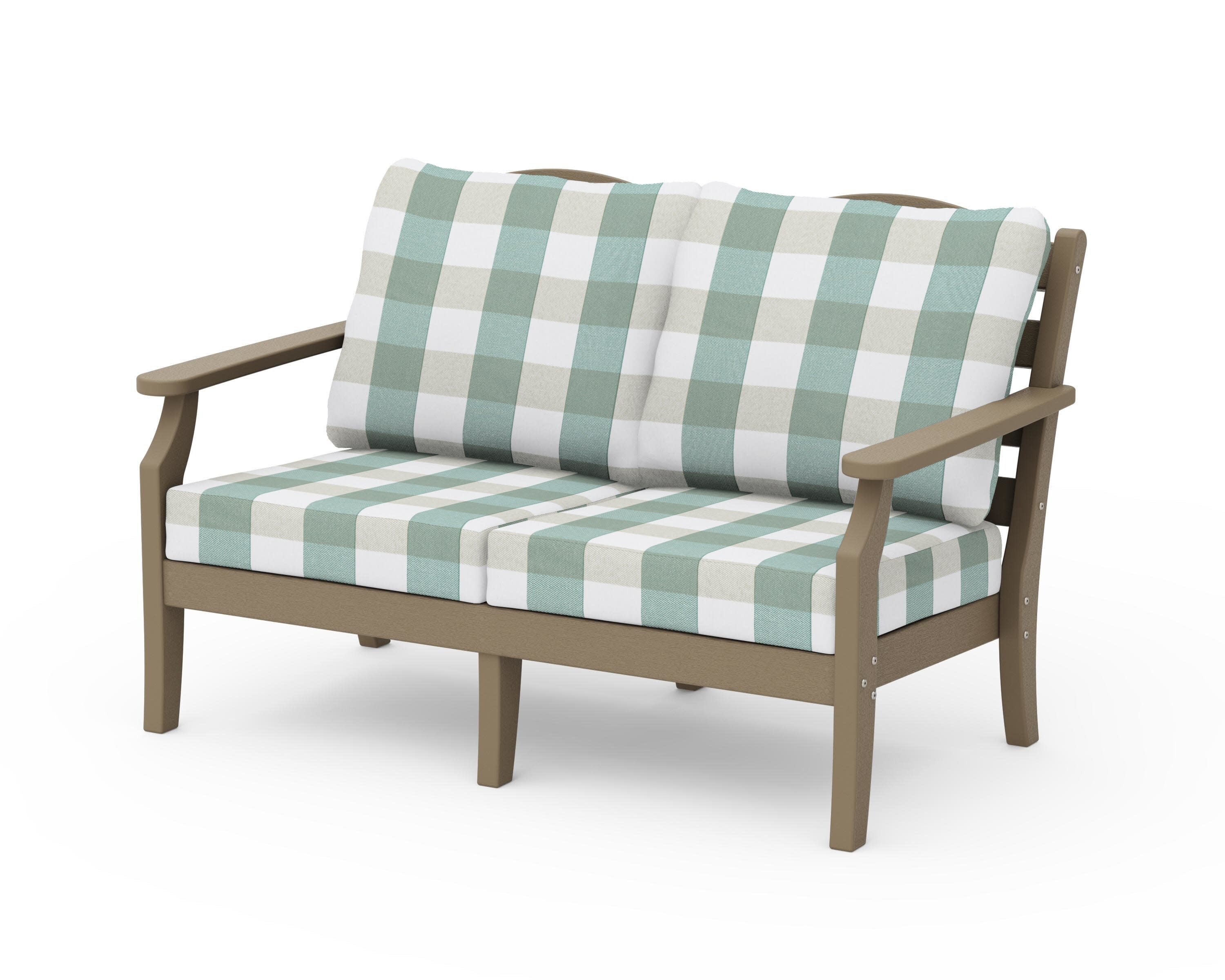 Savannah Deep Seating Loveseat in Vintage Sahara / Buffalo Plaid Glacier Spa
