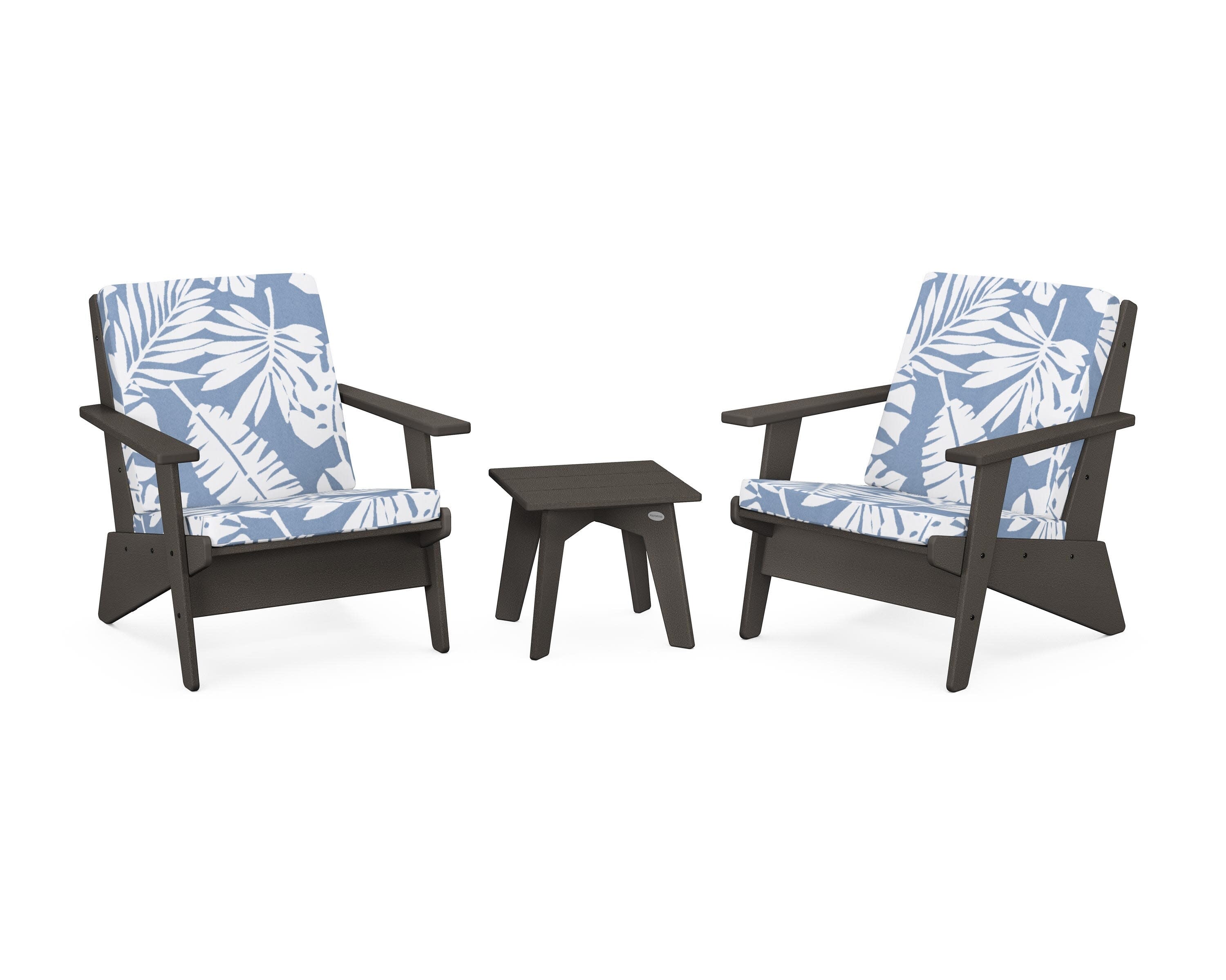 Riviera Modern Lounge 3-Piece Set in Vintage Coffee / Leaf Sky Blue