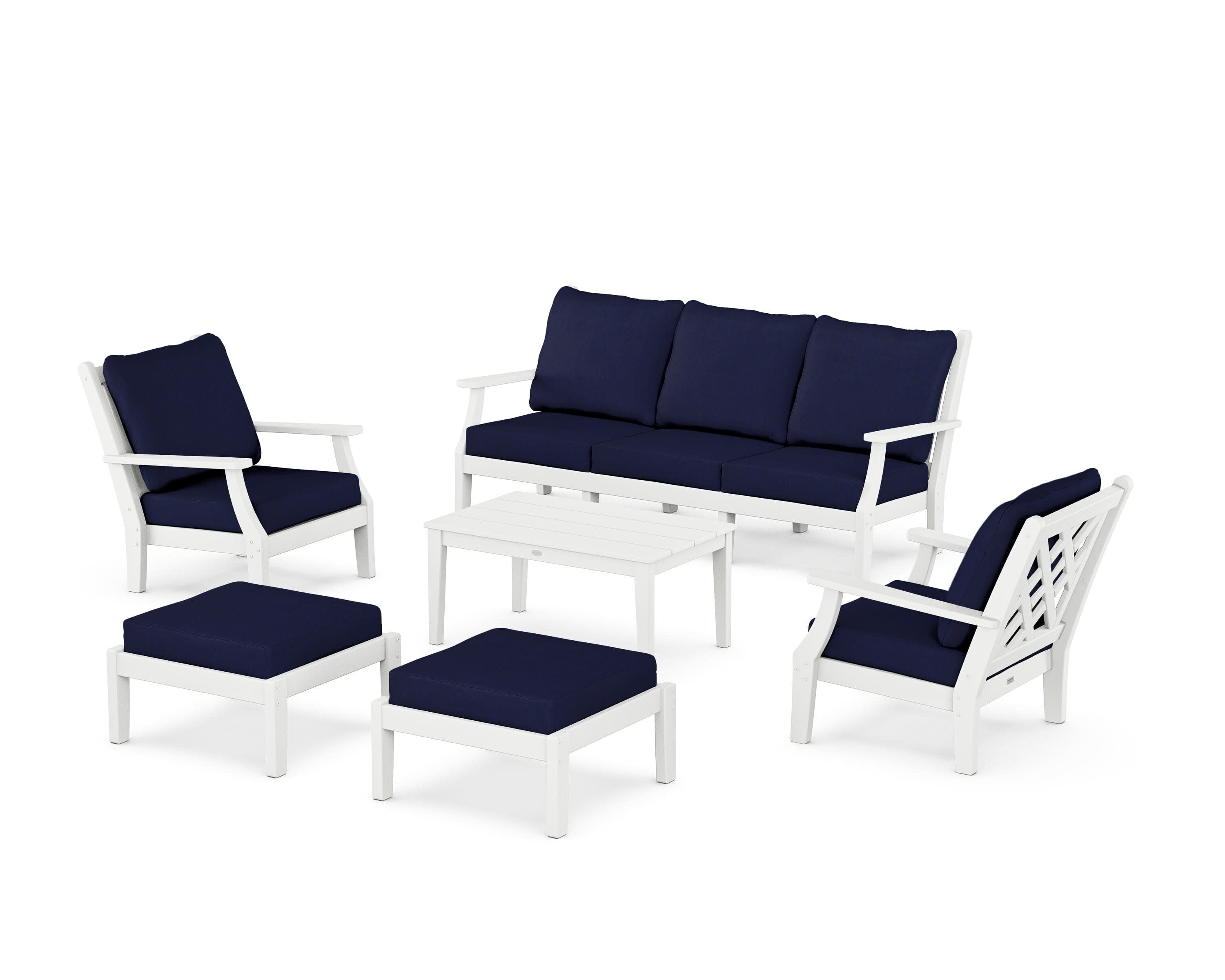 Wovendale 6-Piece Lounge Sofa Set in White / Navy