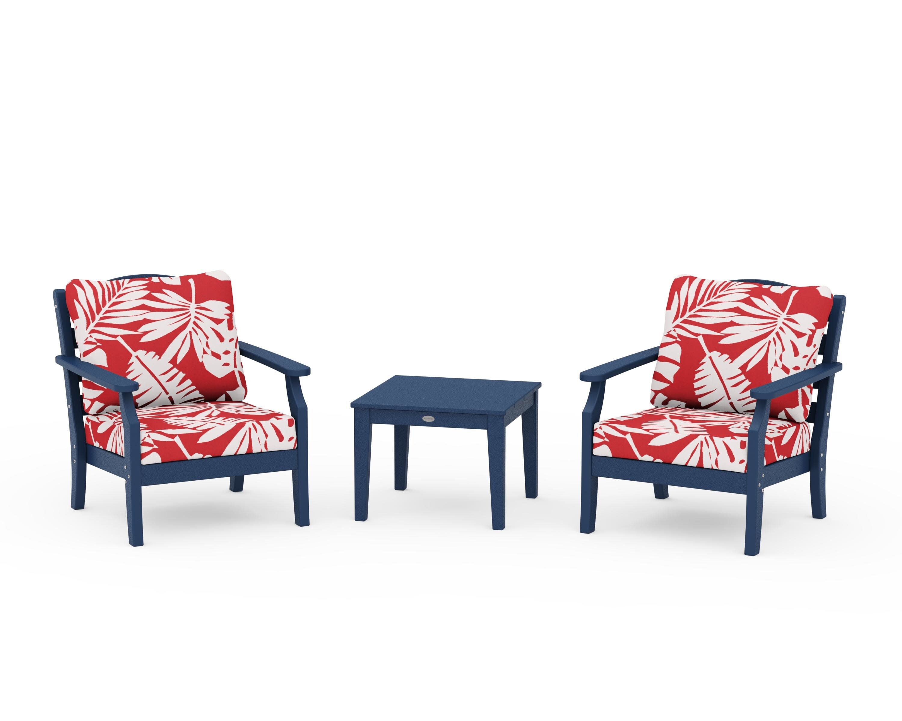 Savannah 3-Piece Deep Seating Set in Navy / Leaf Crimson