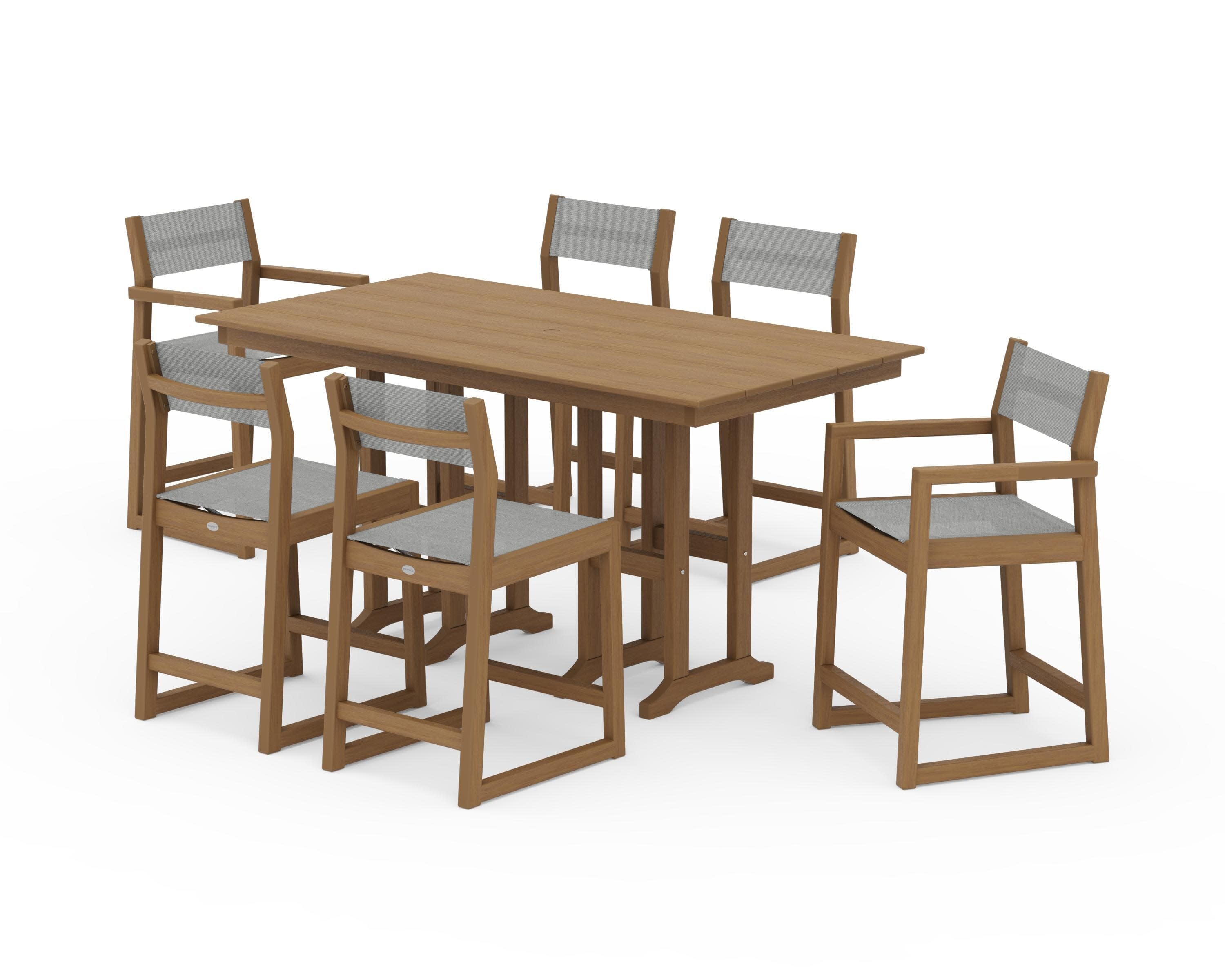 EDGE Sling 7-Piece Farmhouse Counter Set in Natural / Metallic Sling