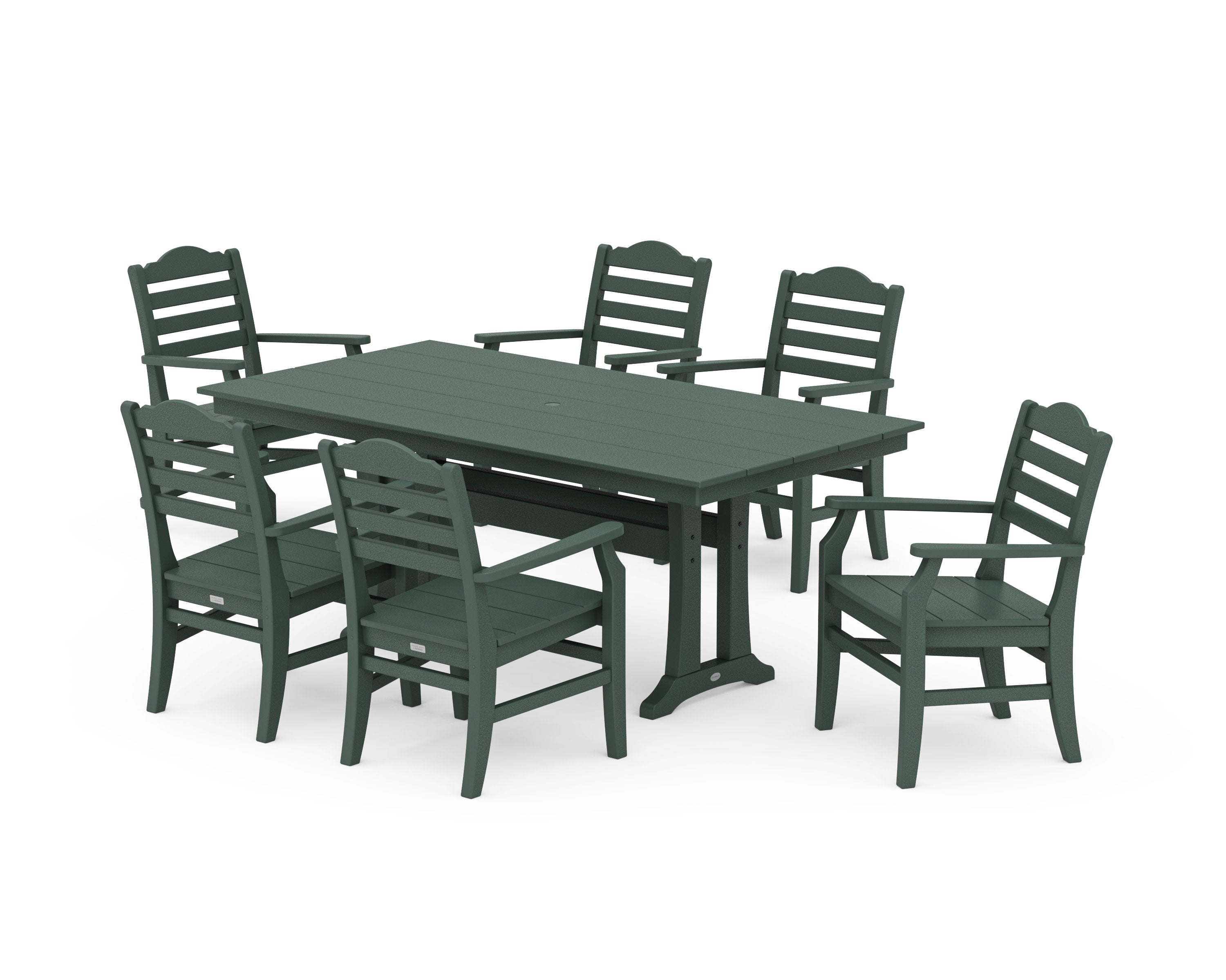Savannah Arm Chair 7-Piece Farmhouse Dining Set with Trestle Legs in Green