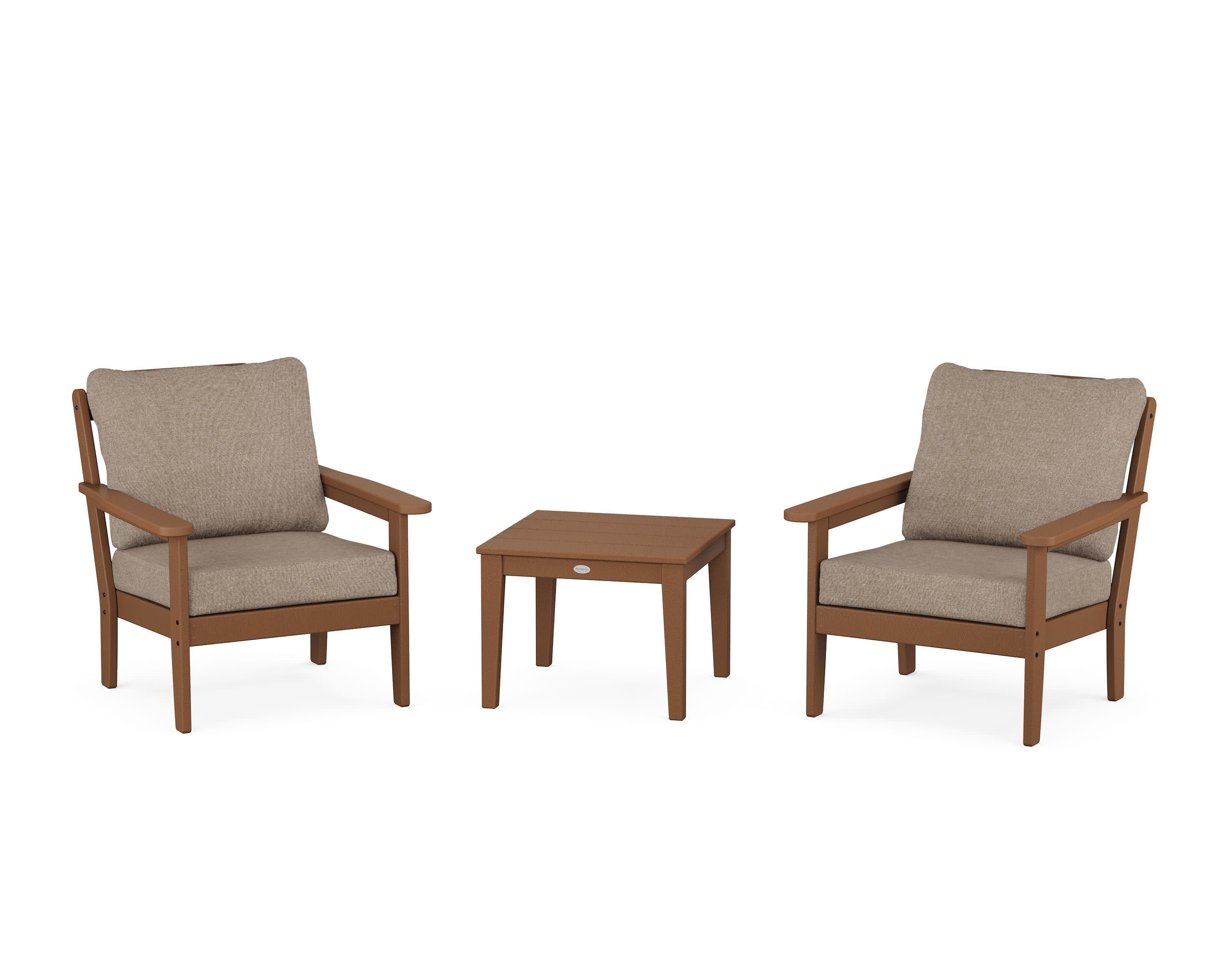Cottage 3-Piece Deep Seating Set in Teak / Spiced Burlap