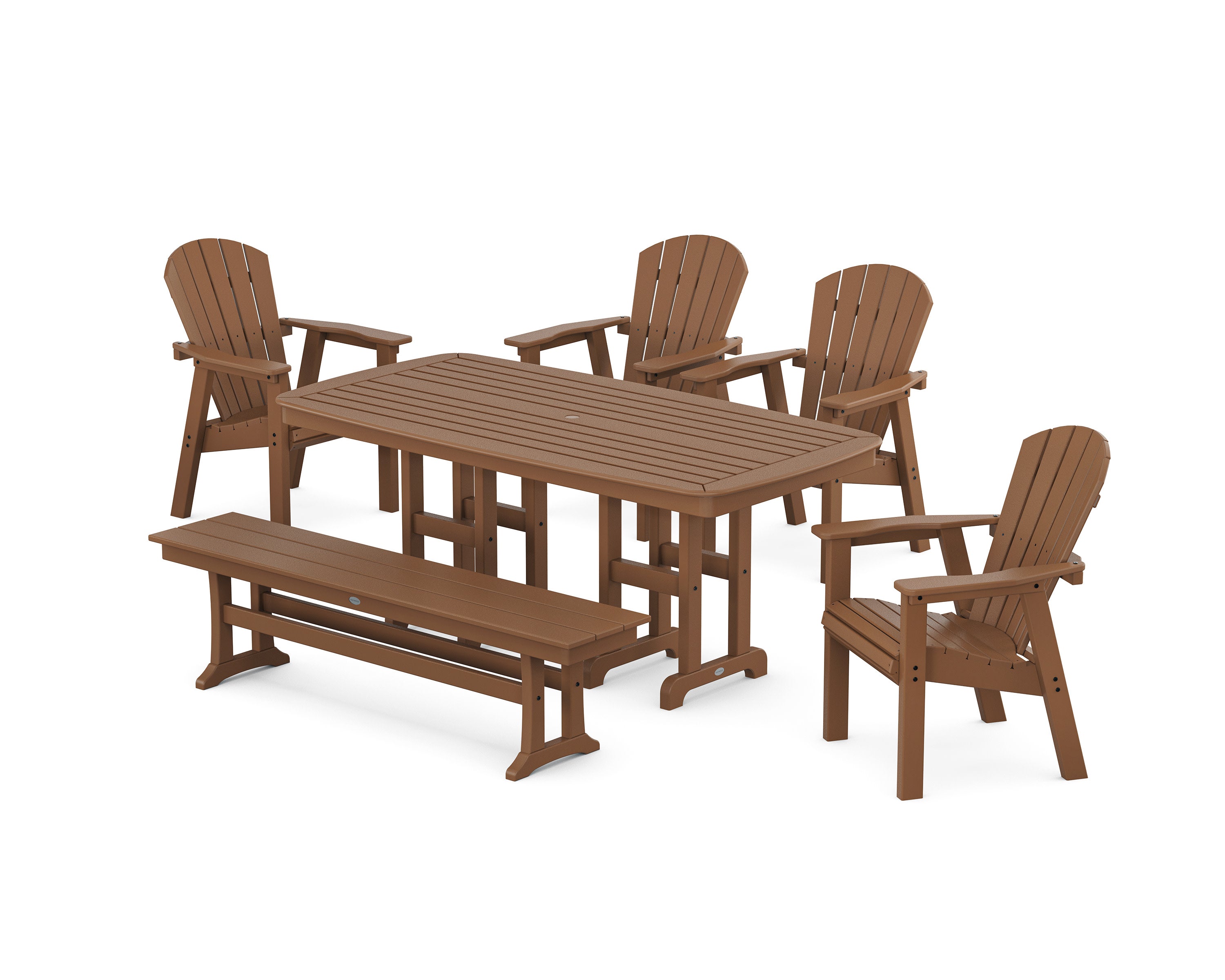 Seashell 6-Piece Dining Set with Bench in Teak