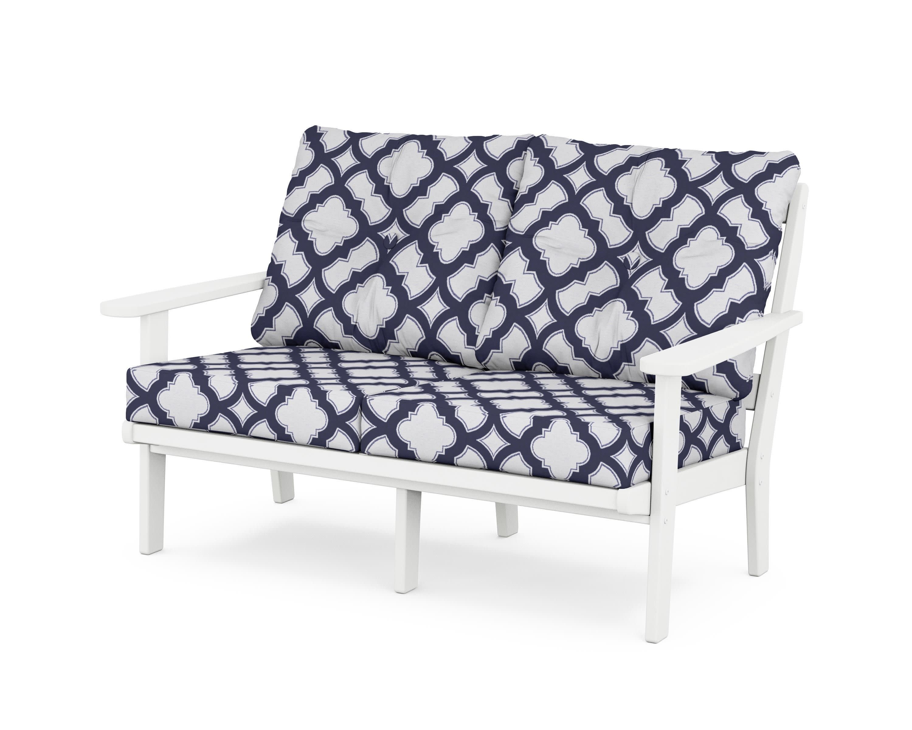 Mission Deep SeatingLoveseat in White / Trellis Navy