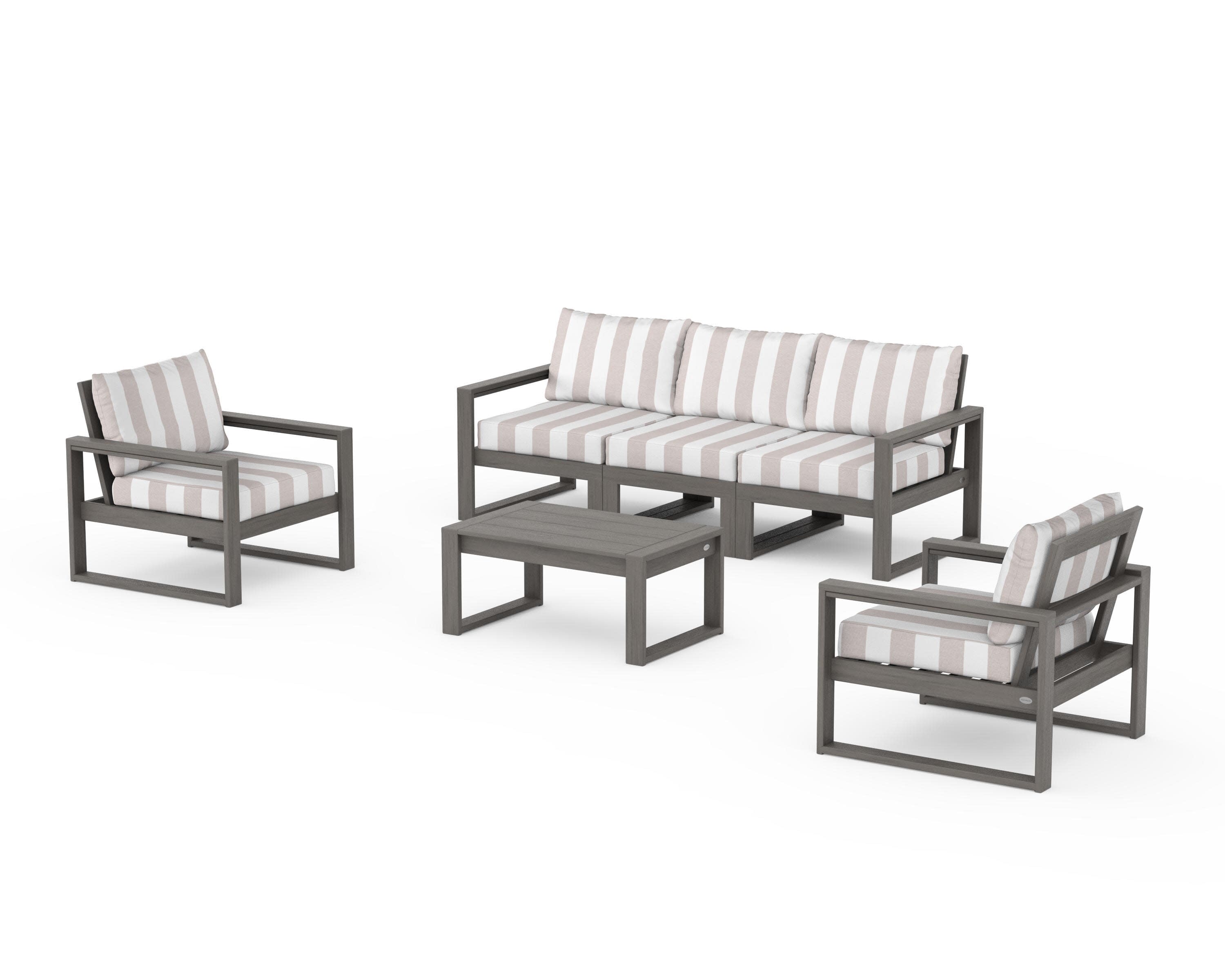 EDGE Sectional 4-Piece Deep Seating Set with Sofa in Driftwood / Cabana Stripe Dune Burlap