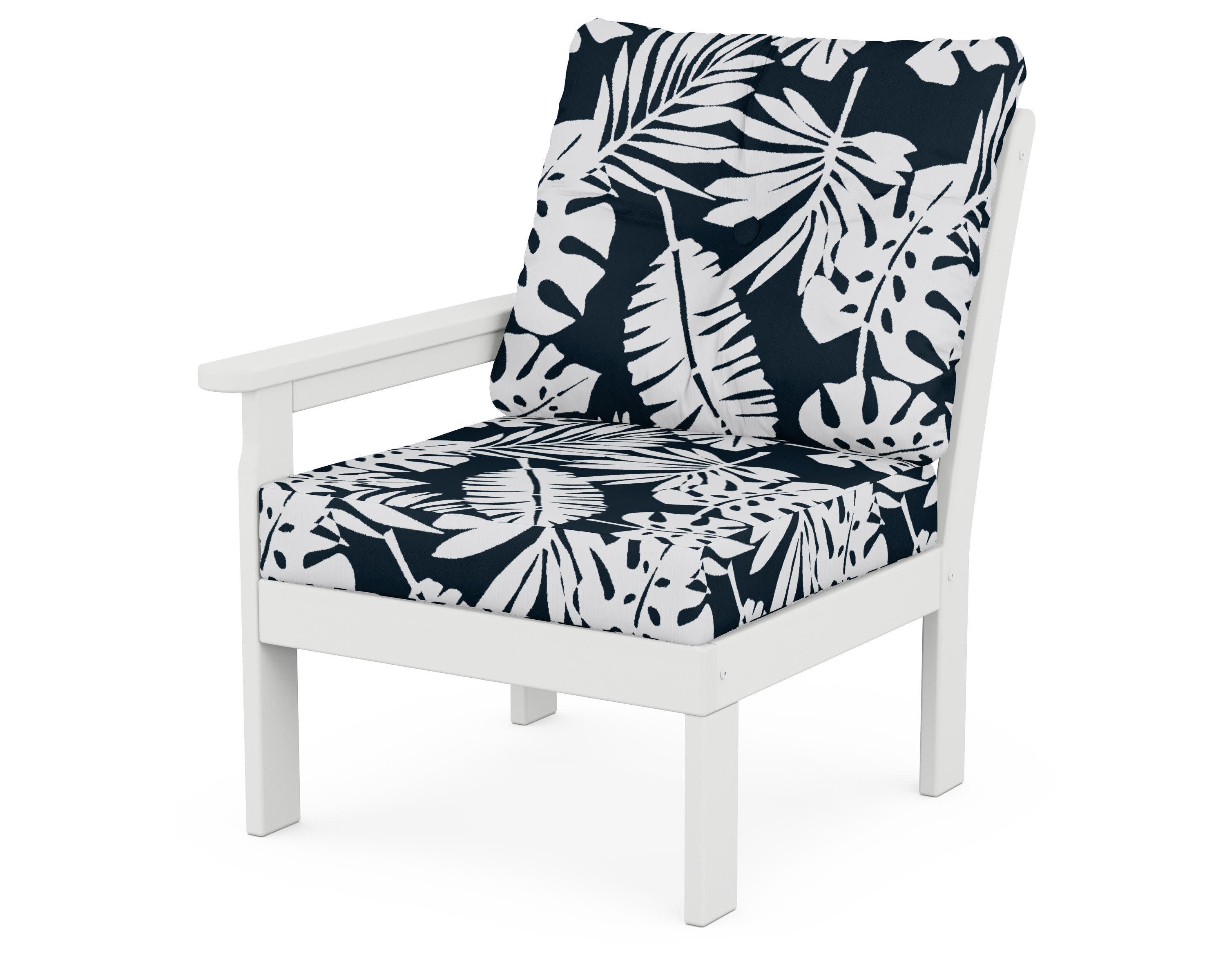 Vineyard Modular Left Arm Chair in White / Leaf Marine Indigo