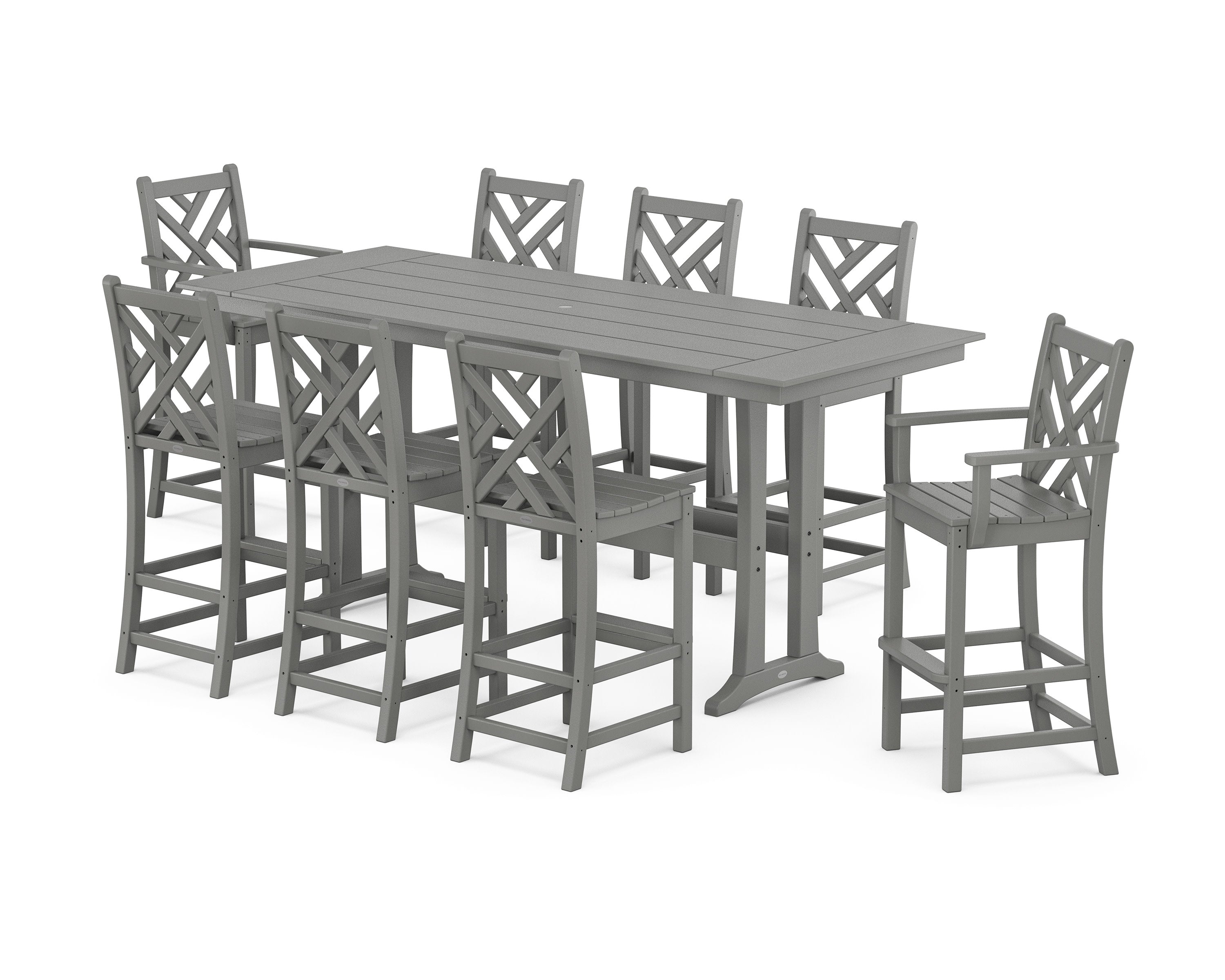 Chippendale 9-Piece Farmhouse Bar Set with Trestle Legs in Slate Grey