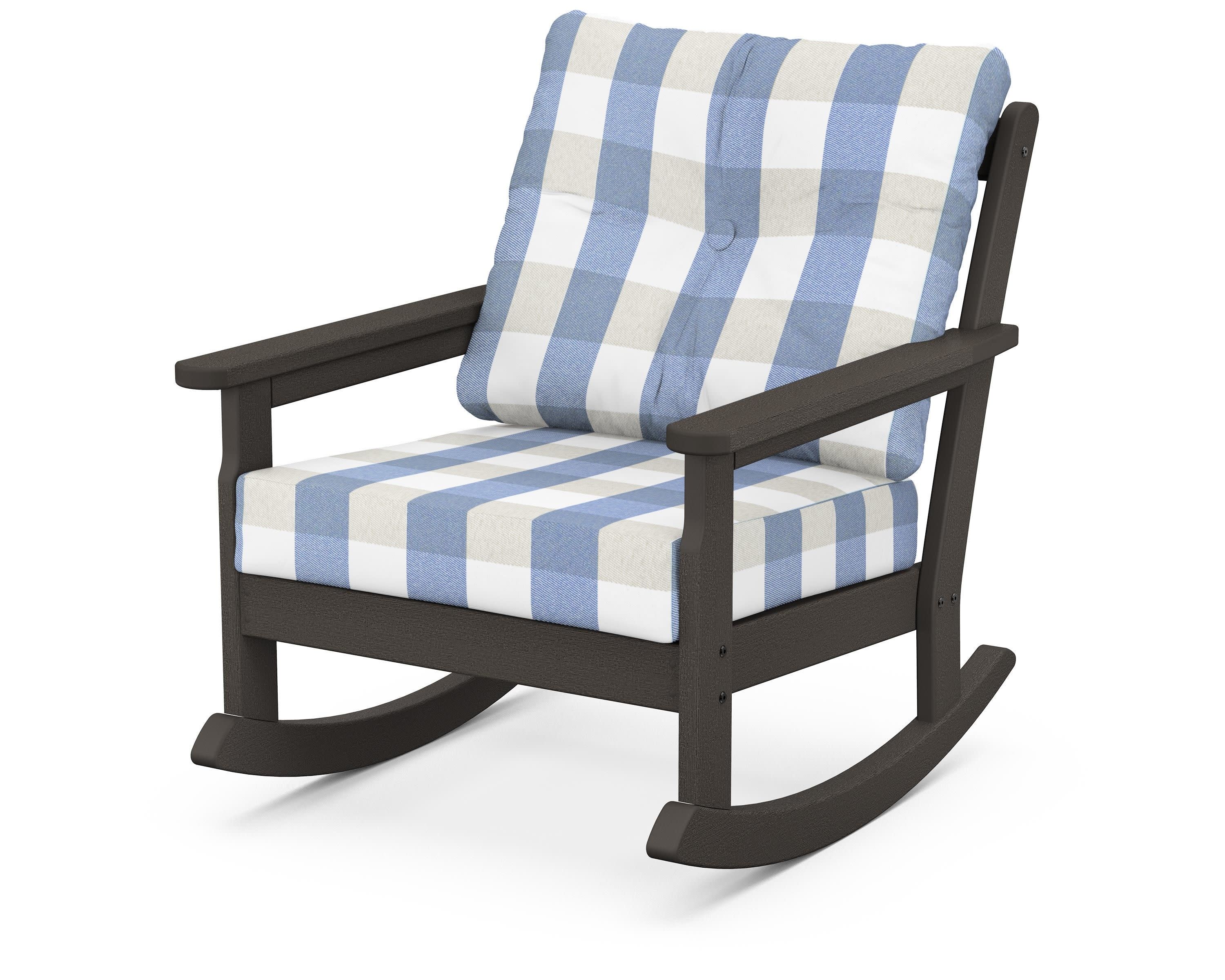 Vineyard Deep Seating Rocking Chair in Vintage Coffee / Buffalo Plaid Sky Blue