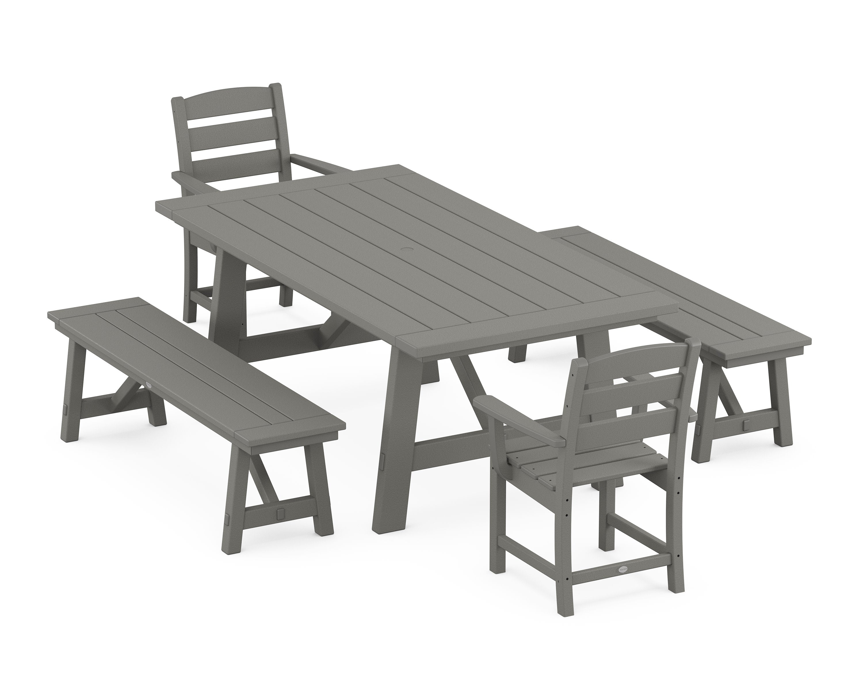 Lakeside 5-Piece Rustic Farmhouse Dining Set With Benches in Slate Grey