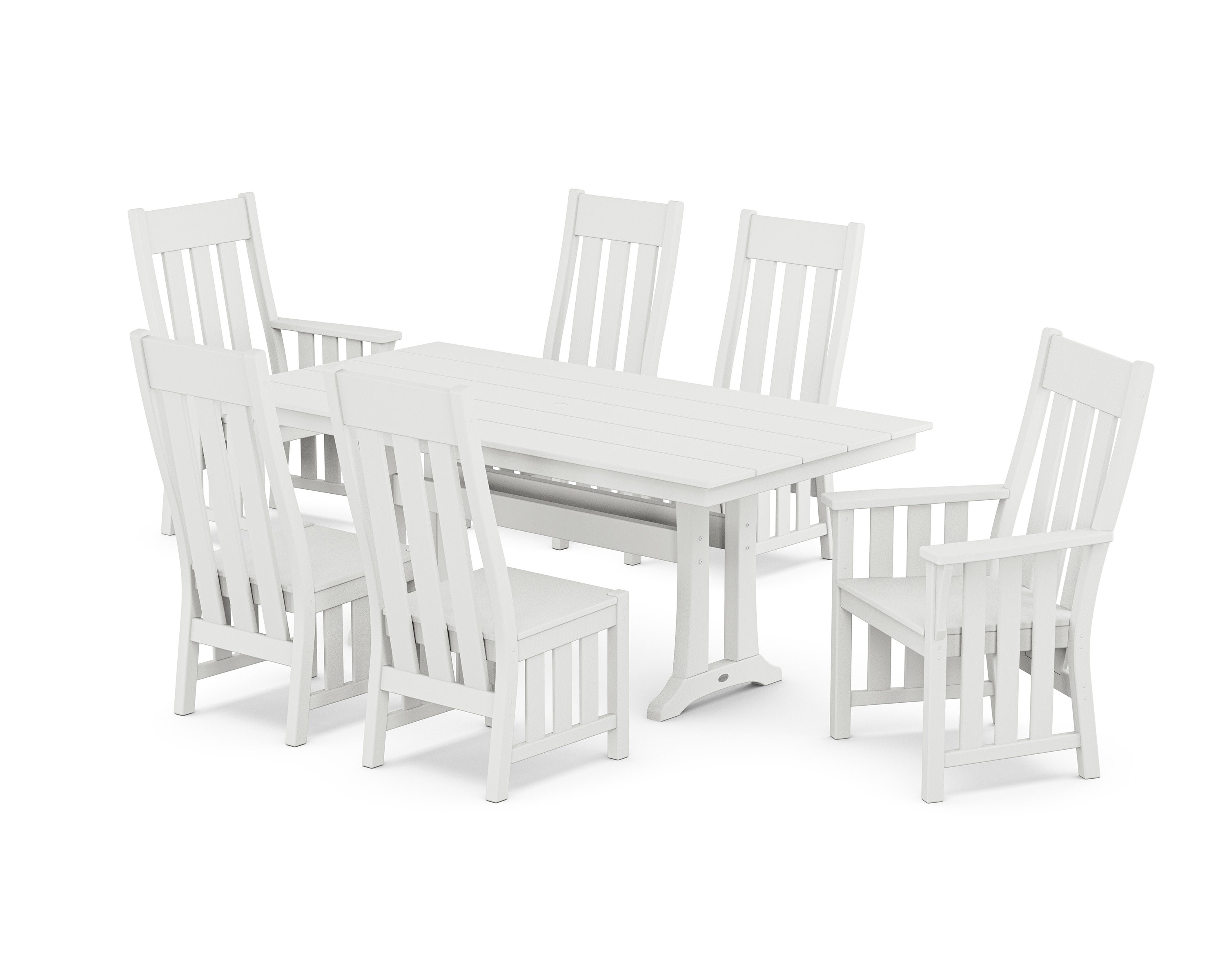 Acadia 7-Piece Farmhouse Dining Set with Trestle Legs in White